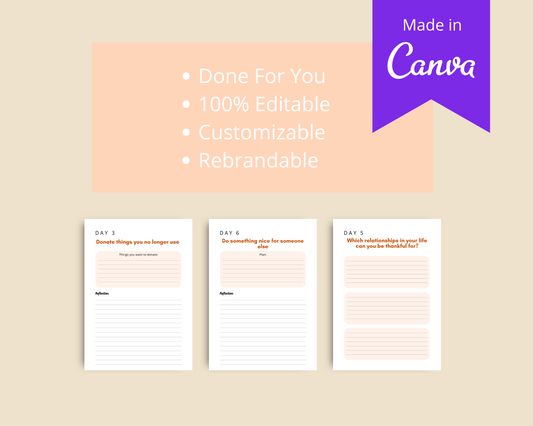 30-Day Gratitude Challenge | Editable Canva Template A4 Size