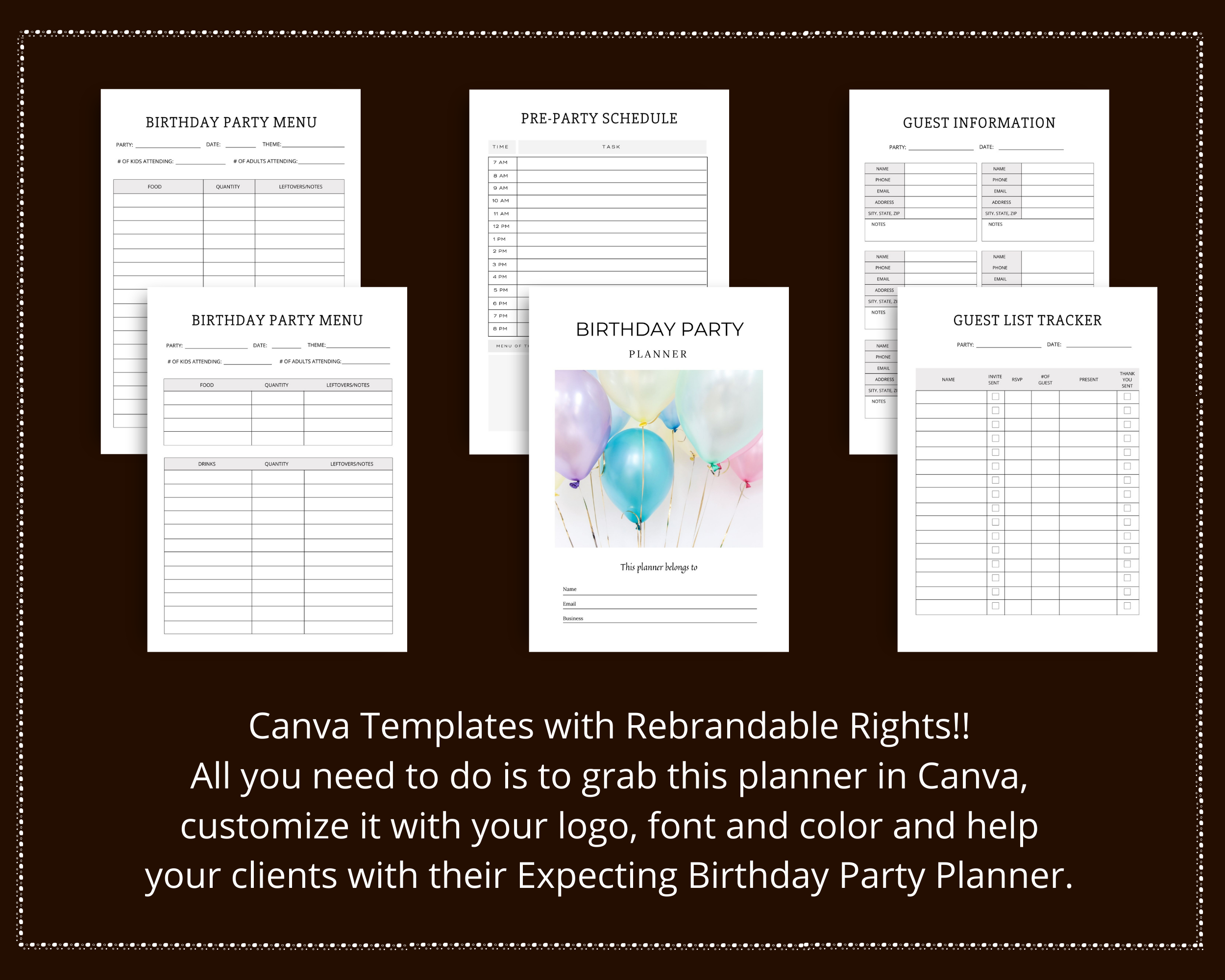 Editable Birthday Planner in Canva | Canva Template Pack | Birthday Party Planner Canva | Commercial Use