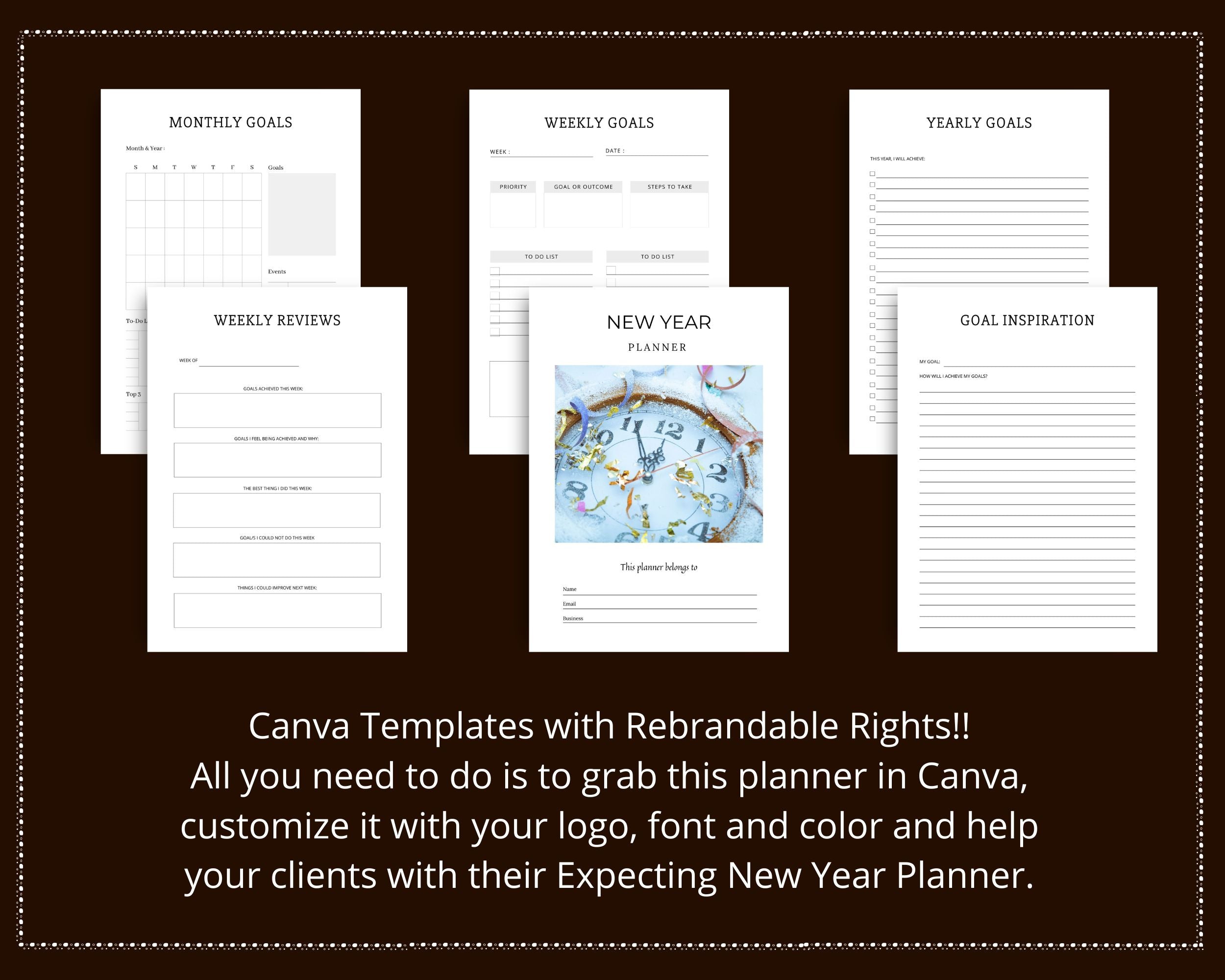 Editable New Year Planner in Canva | Canva Template Pack | New Year Planner Canva | Commercial Use