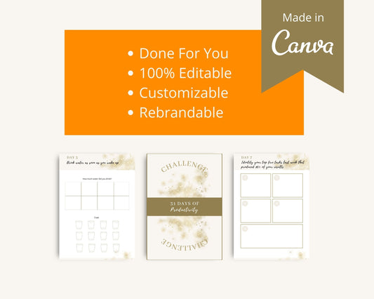 31-Day Productivity Challenge | Editable Canva Template A4 Size