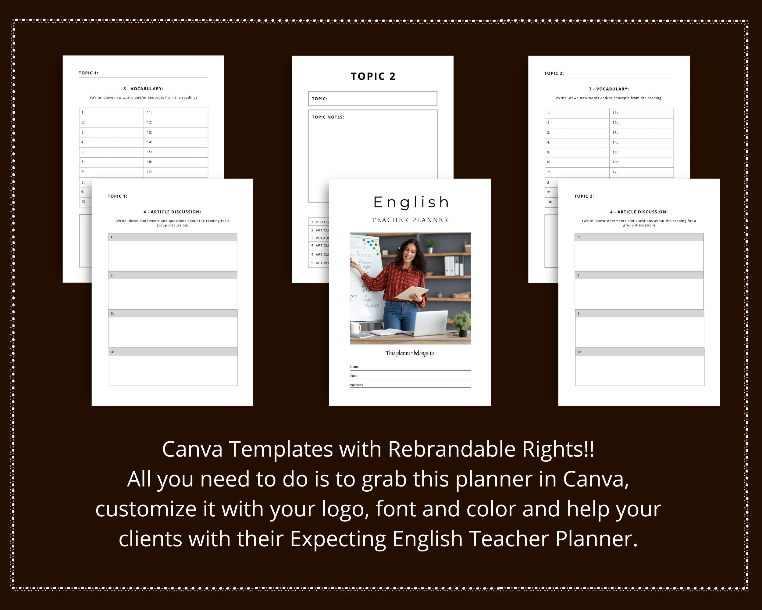 English Teacher Planner Templates in Canva | Canva Template Pack | Teacher Planner Templates | Commercial Use