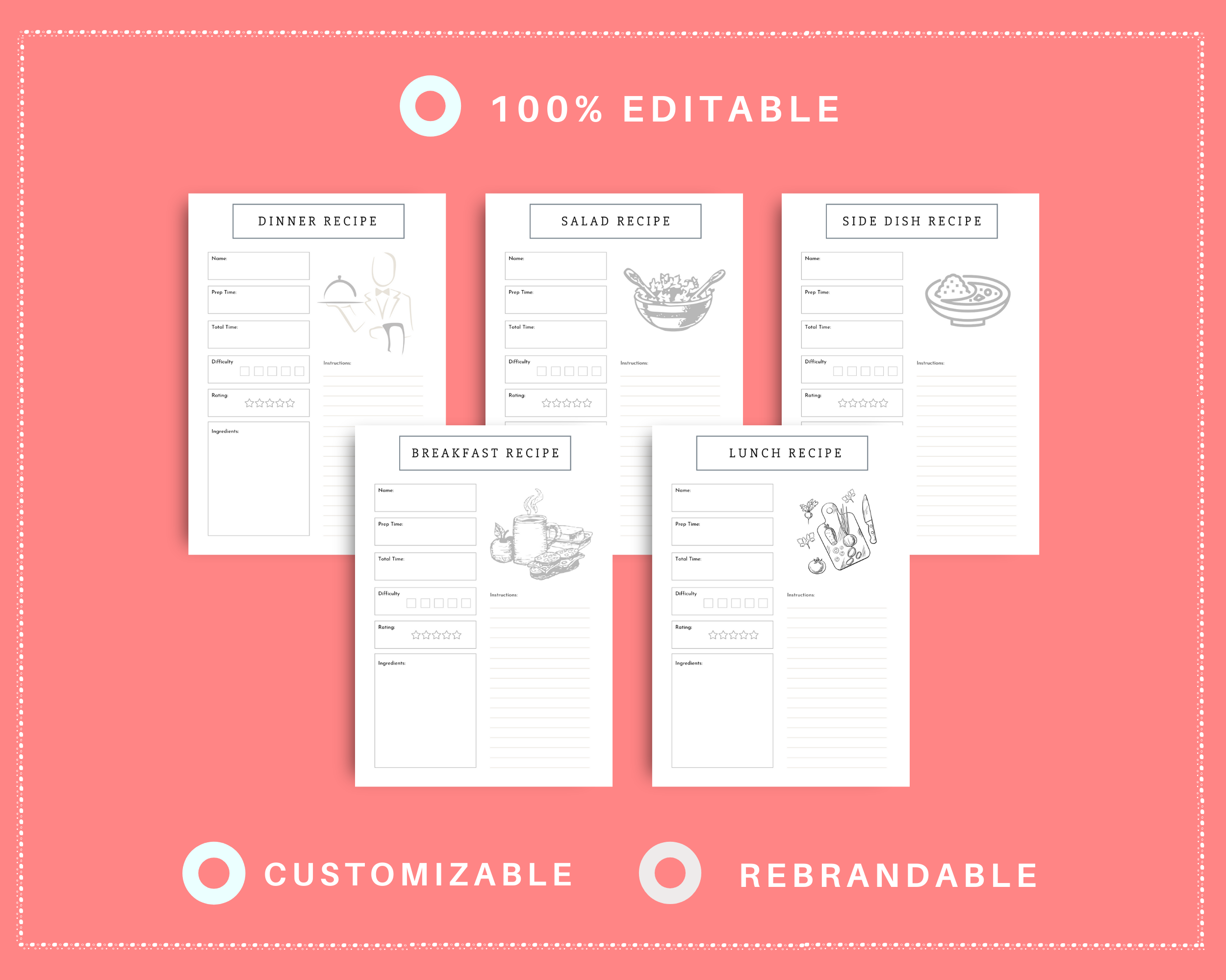 Editable Recipe Binder Templates in Canva | Commercial Use