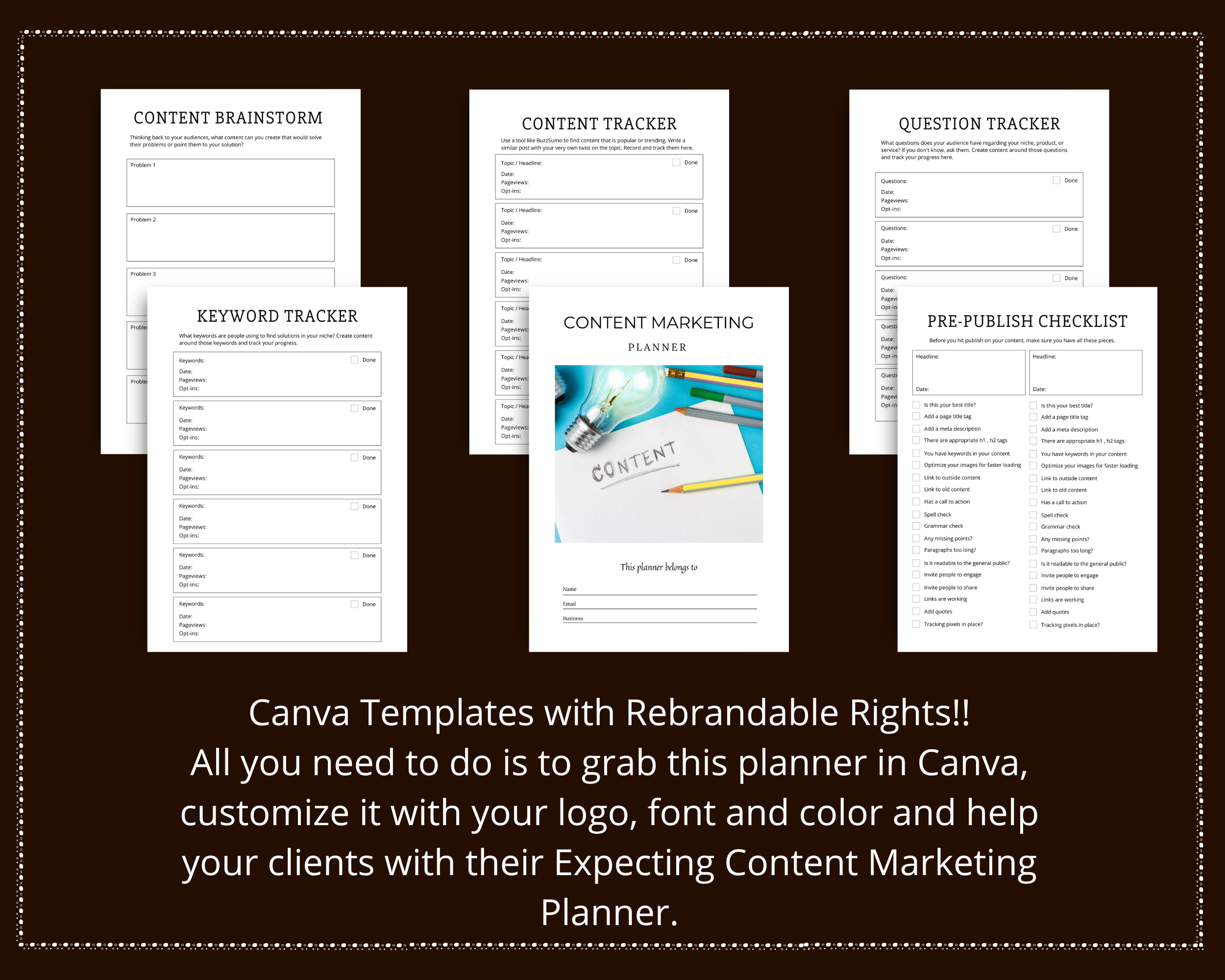 Editable Content Planner in Canva | Canva Template Pack | Content Marketing Planner Canva | Commercial Use