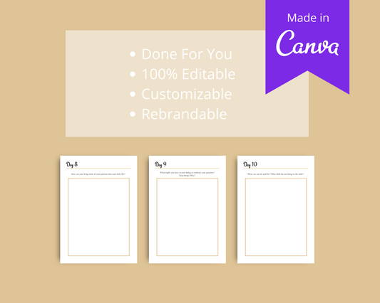 30-Day Life Purpose Challenge | Editable Canva Template A4 Size