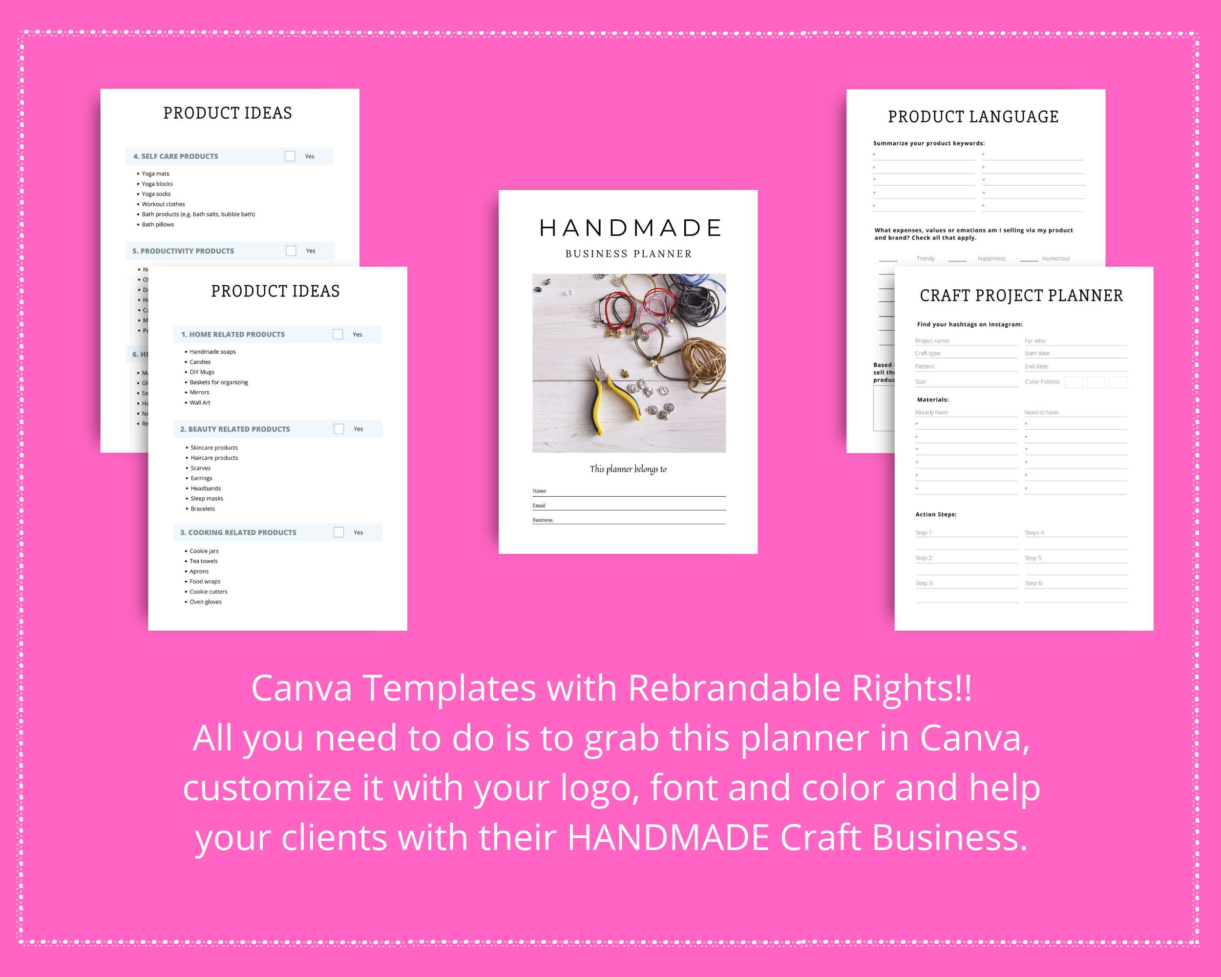 Editable Handmade Craft Planner Templates in Canva | Commercial Use