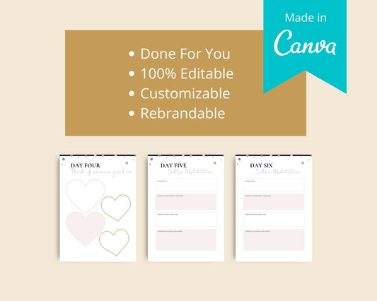 20 Days Meditation Challenge | Meditation Challenge Plan for Beginners | Editable Canva Template A4 Size