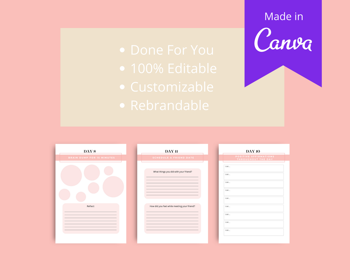 30-Day Mental Cleanse Challenge | Editable Canva Template A4 Size