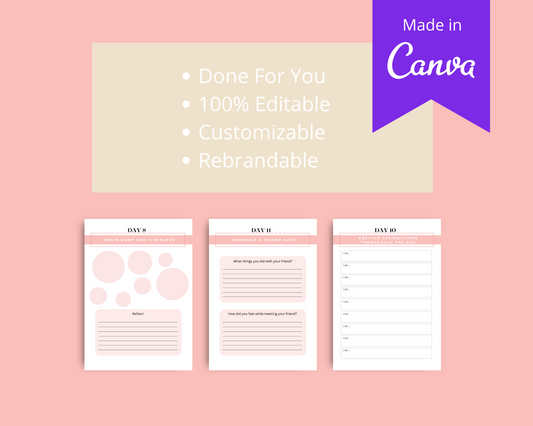 30-Day Mental Cleanse Challenge | Editable Canva Template A4 Size