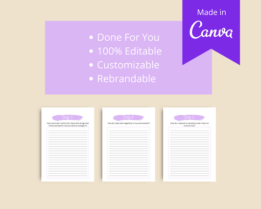 30-Day Self Awareness Challenge | Editable Canva Template A4 Size