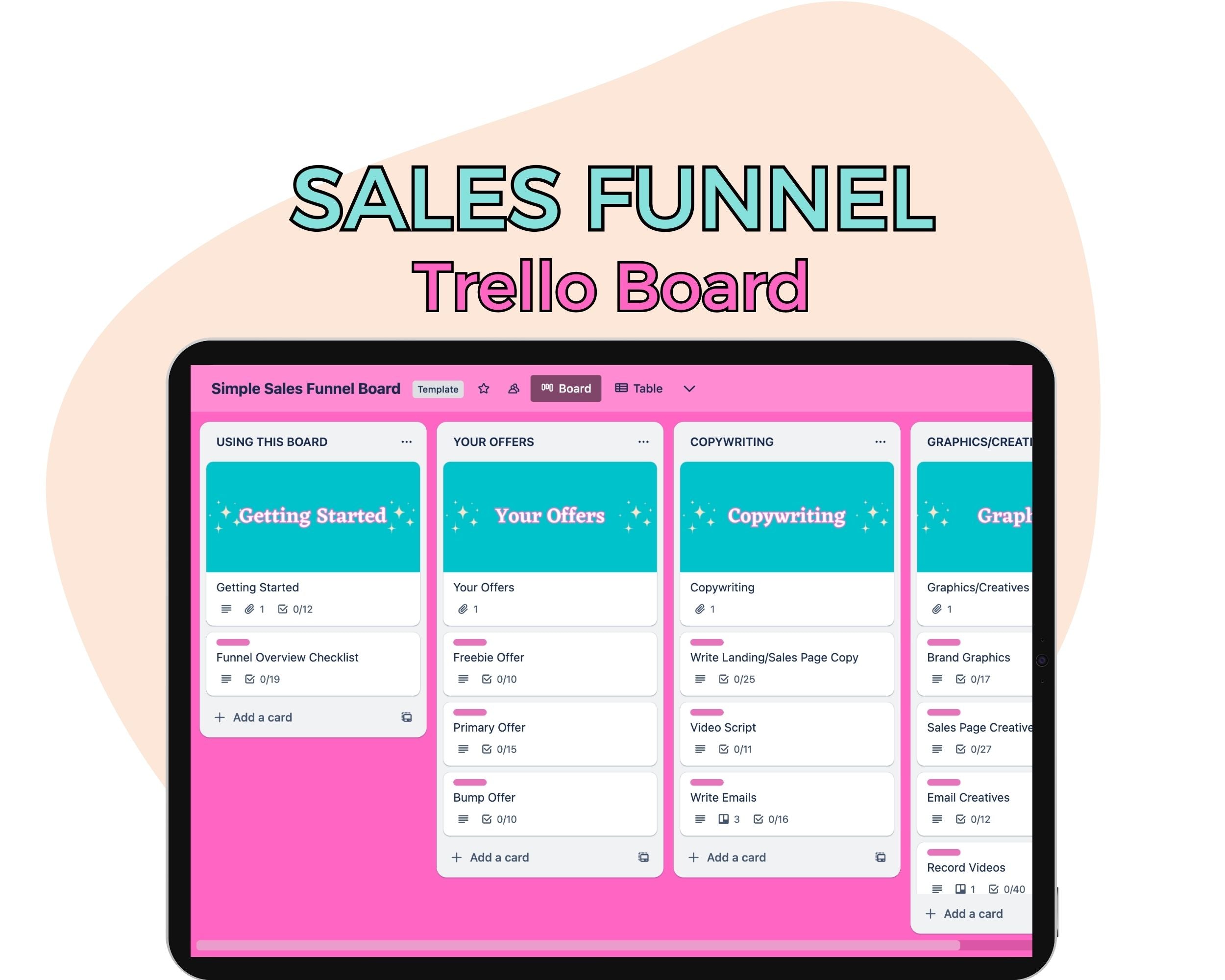 Sales Funnel Workflow Trello Board, Sales Funnel Organizer