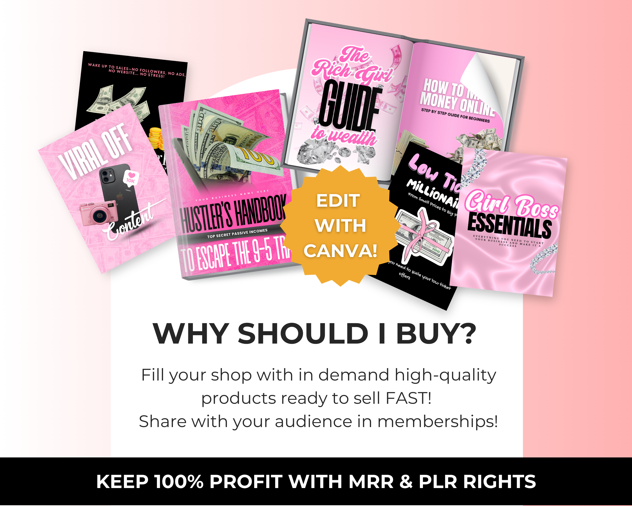 Rich Girl Bundle of 7 Editable Ebooks in Canva with PLR Rights