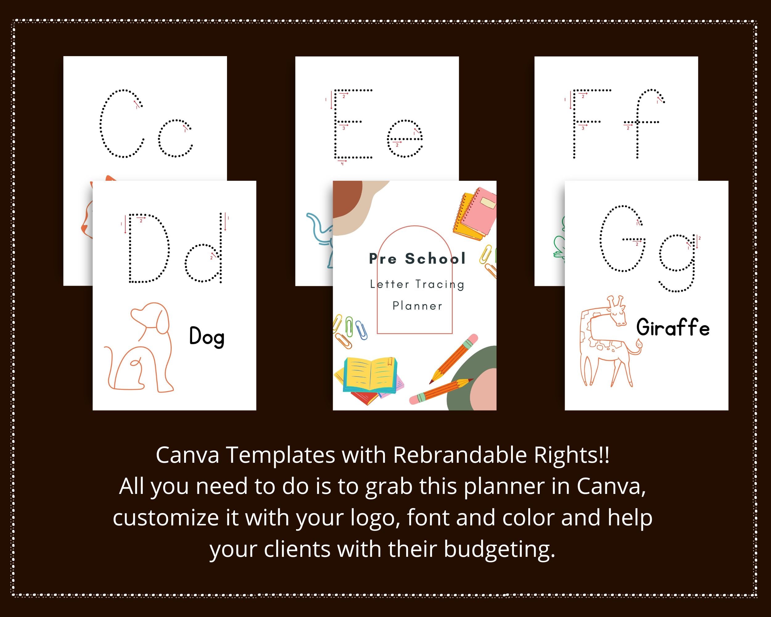 Editable PreSchool Letter Tracking in Canva | Canva Template Pack | Commercial Use