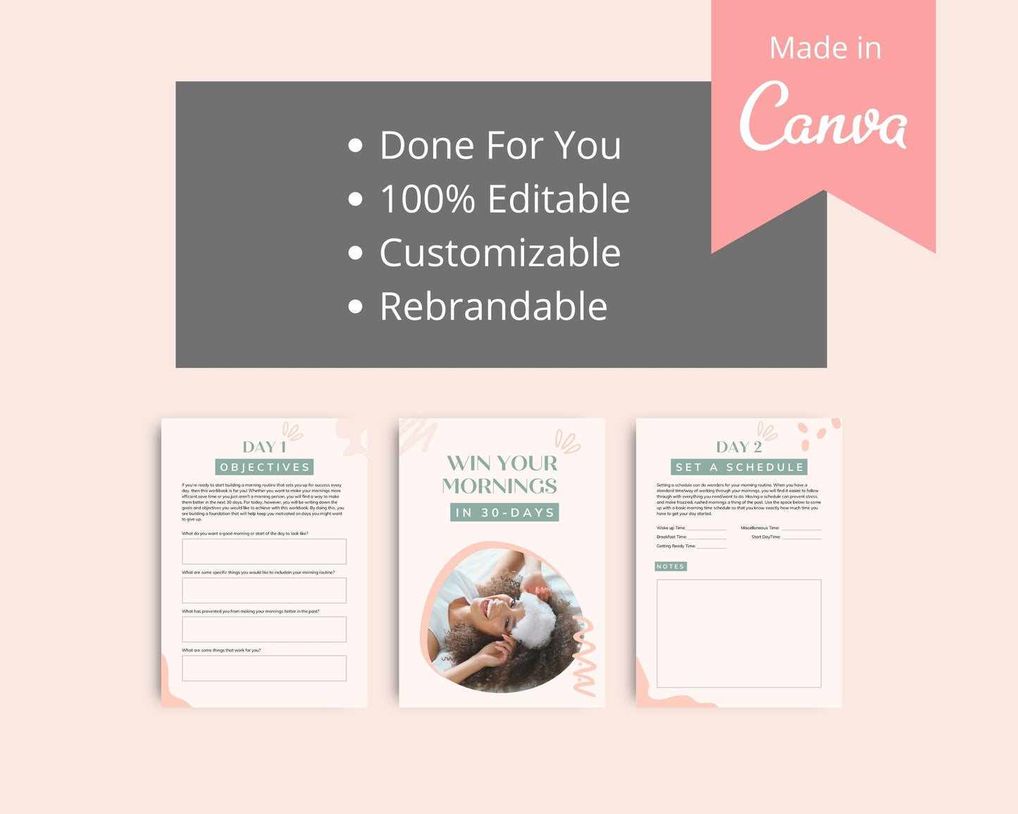 30-Day Win Your Mornings Challenge | Editable Canva Template A4 Size