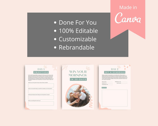 30-Day Win Your Mornings Challenge | Editable Canva Template A4 Size