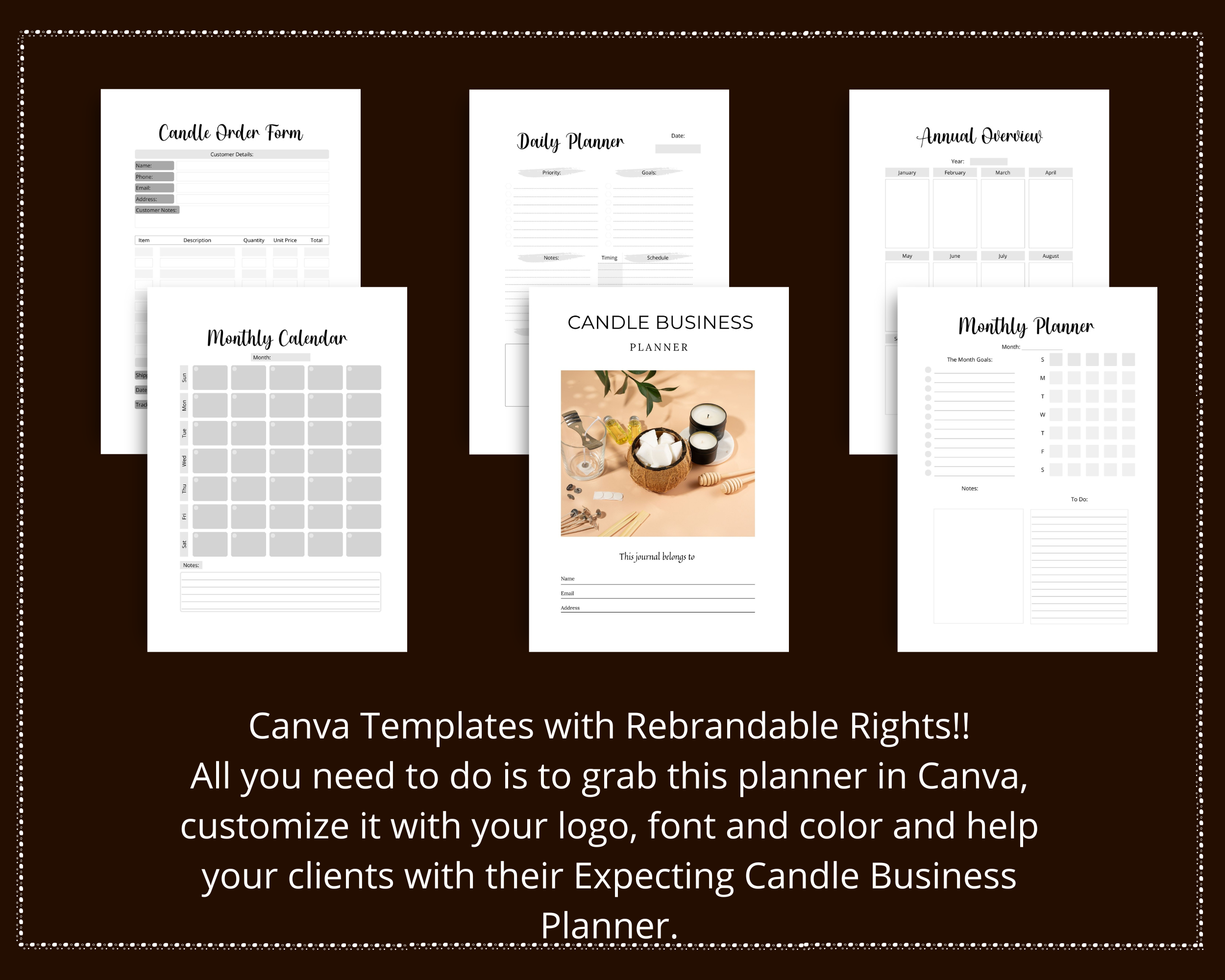 Editable Candle Business Planner in Canva | Canva Template Pack | Commercial Use