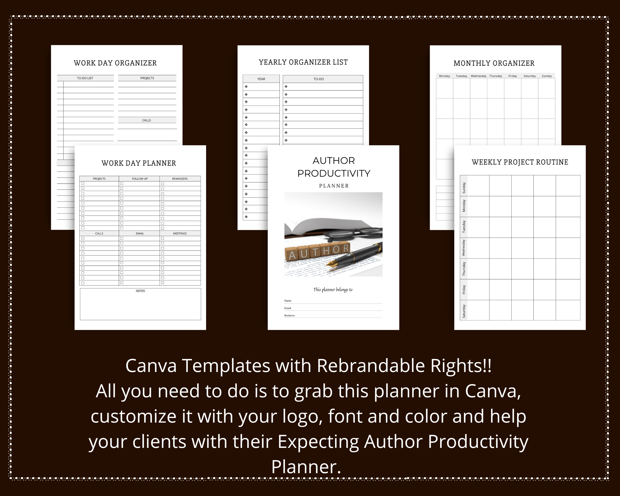 Editable Author Productivity Planner Template in Canva | Canva Template Pack | Author Productivity Template | Commercial Use