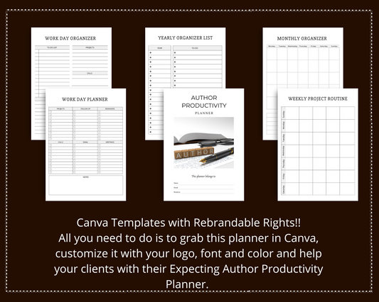 Editable Author Productivity Planner Template in Canva | Canva Template Pack | Author Productivity Template | Commercial Use