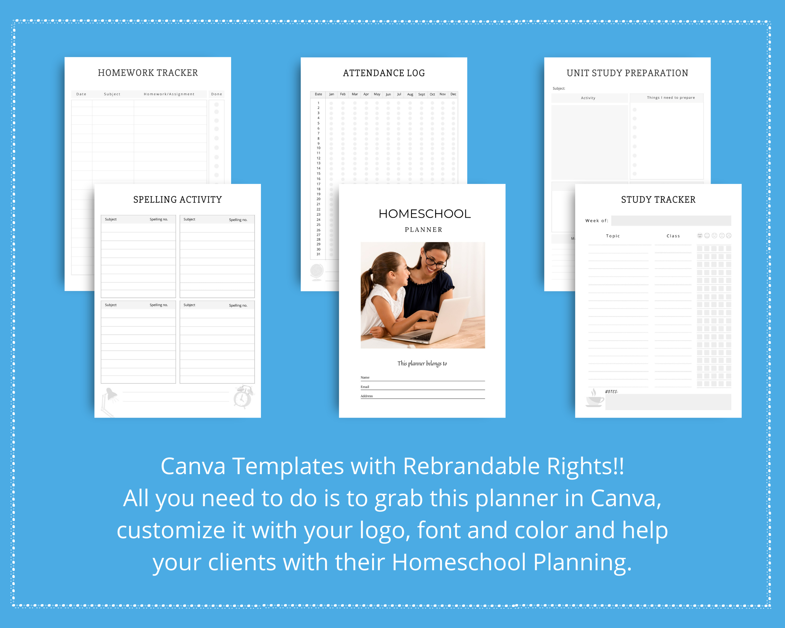 Editable Homeschool Planner in Canva | Commercial Use