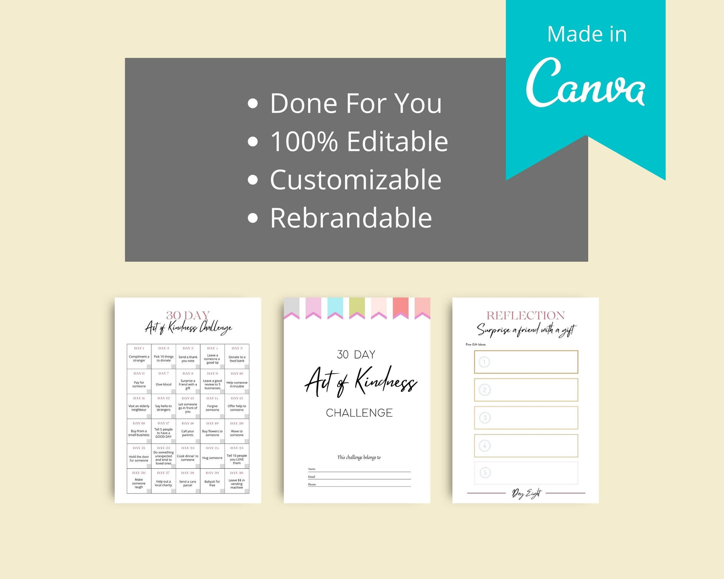30 Day Act of Kindness Challenge | Editable Canva Template A4 Size