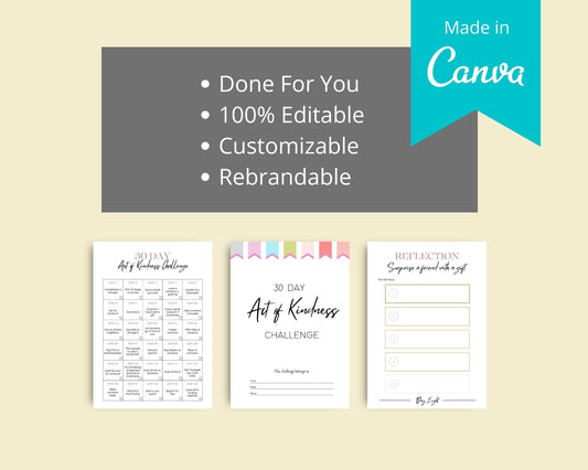 30 Day Act of Kindness Challenge | Editable Canva Template A4 Size