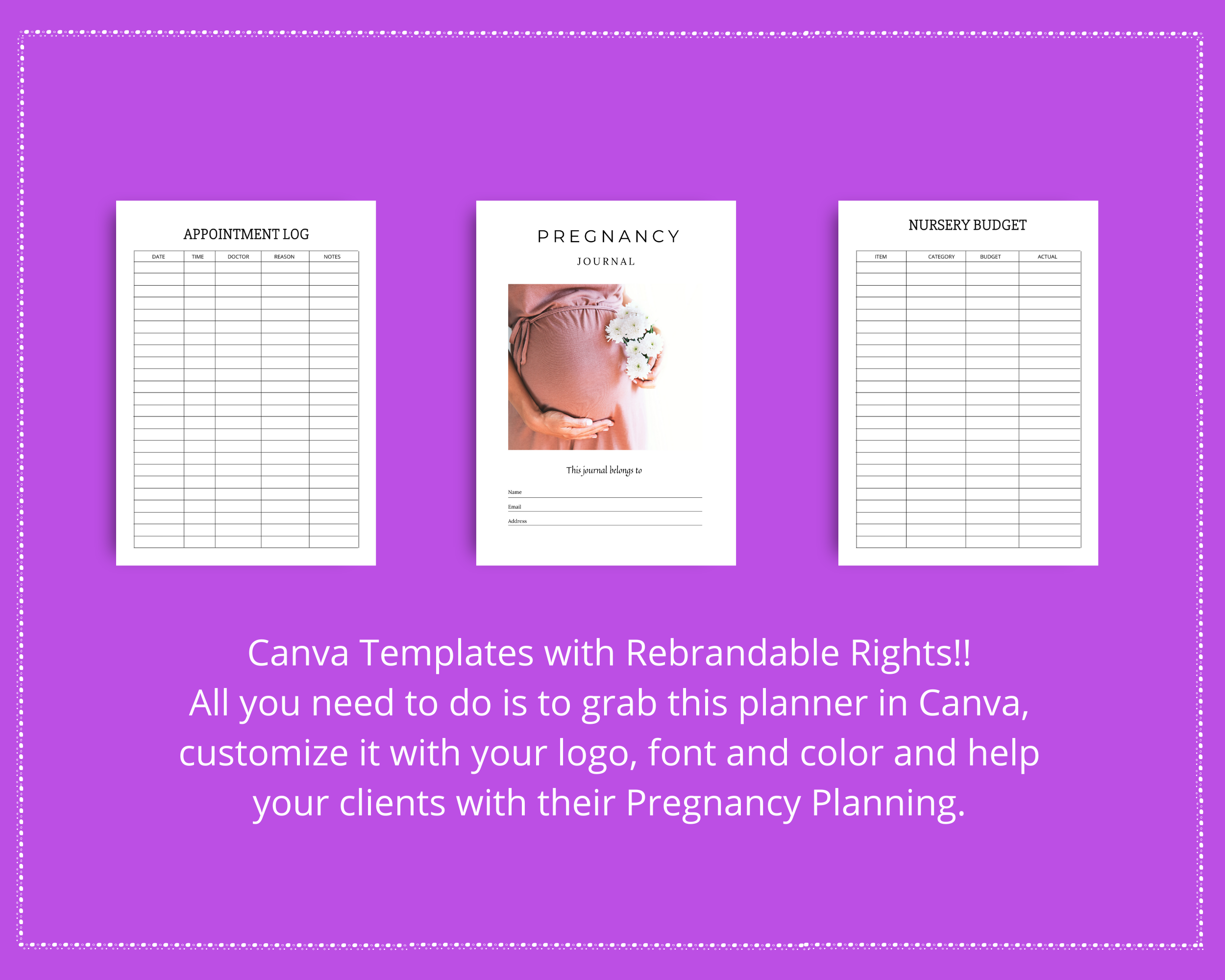 Editable Pregnancy Planner Templates in Canva | New Mom Planner Templates | Commercial Use