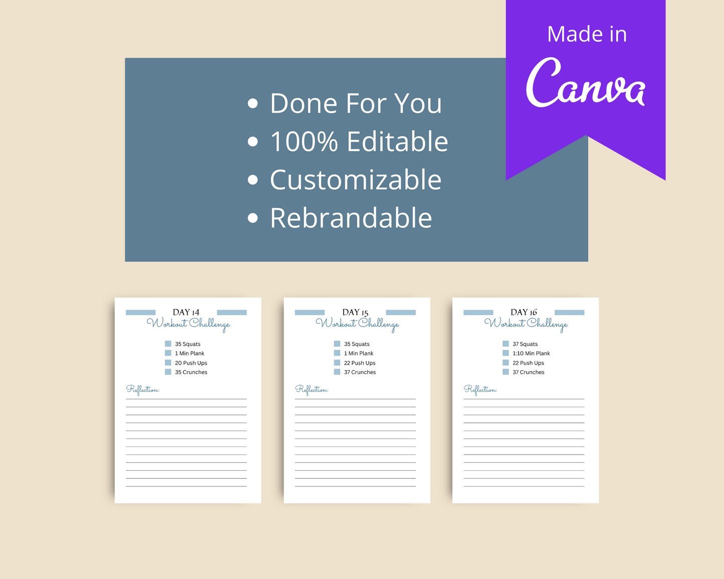 30-Day Workout Challenge | Editable Canva Template A4 Size
