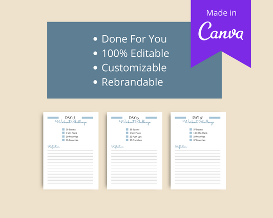 30-Day Workout Challenge | Editable Canva Template A4 Size