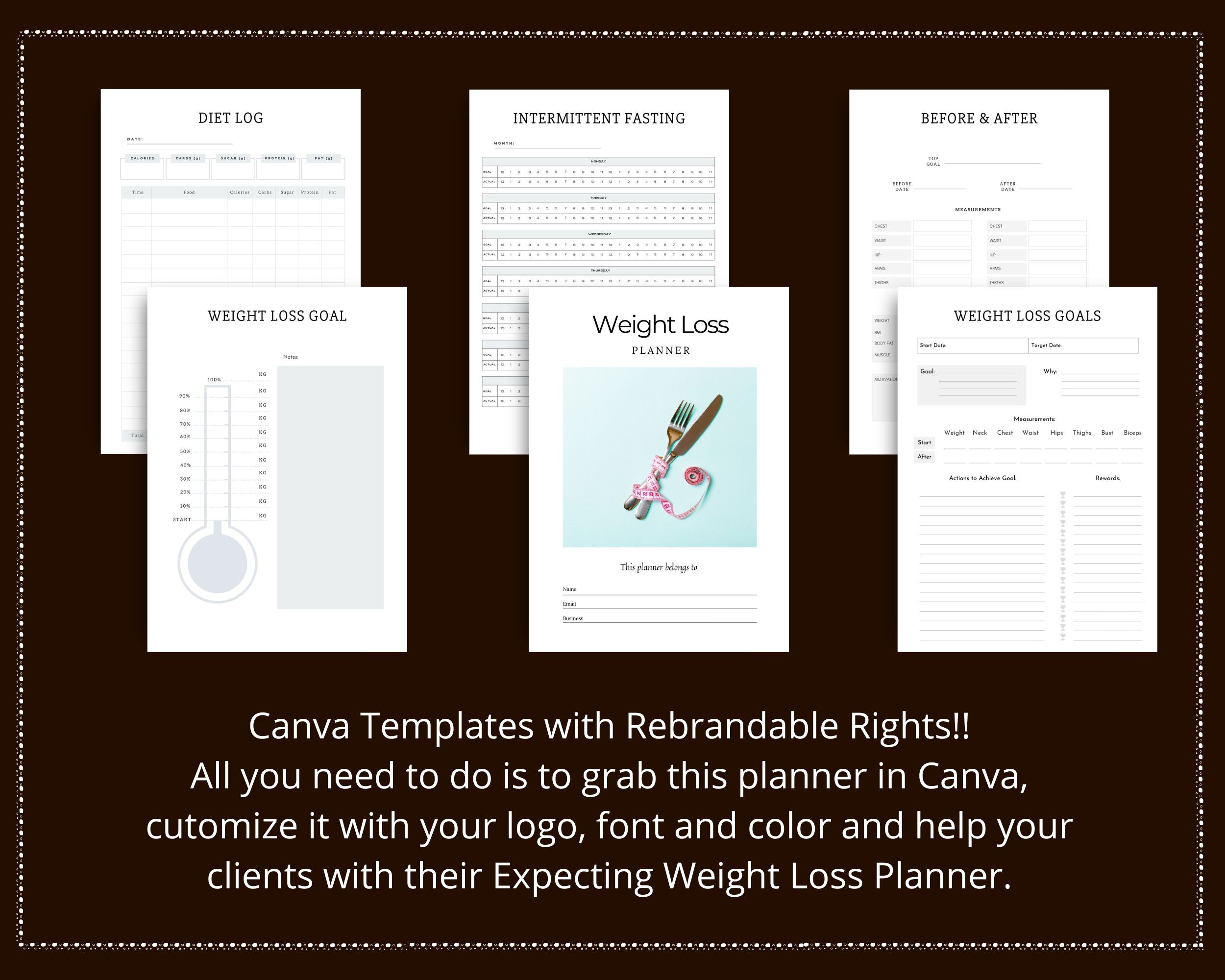 Editable Weight Loss Planner in Canva | Commercial Use