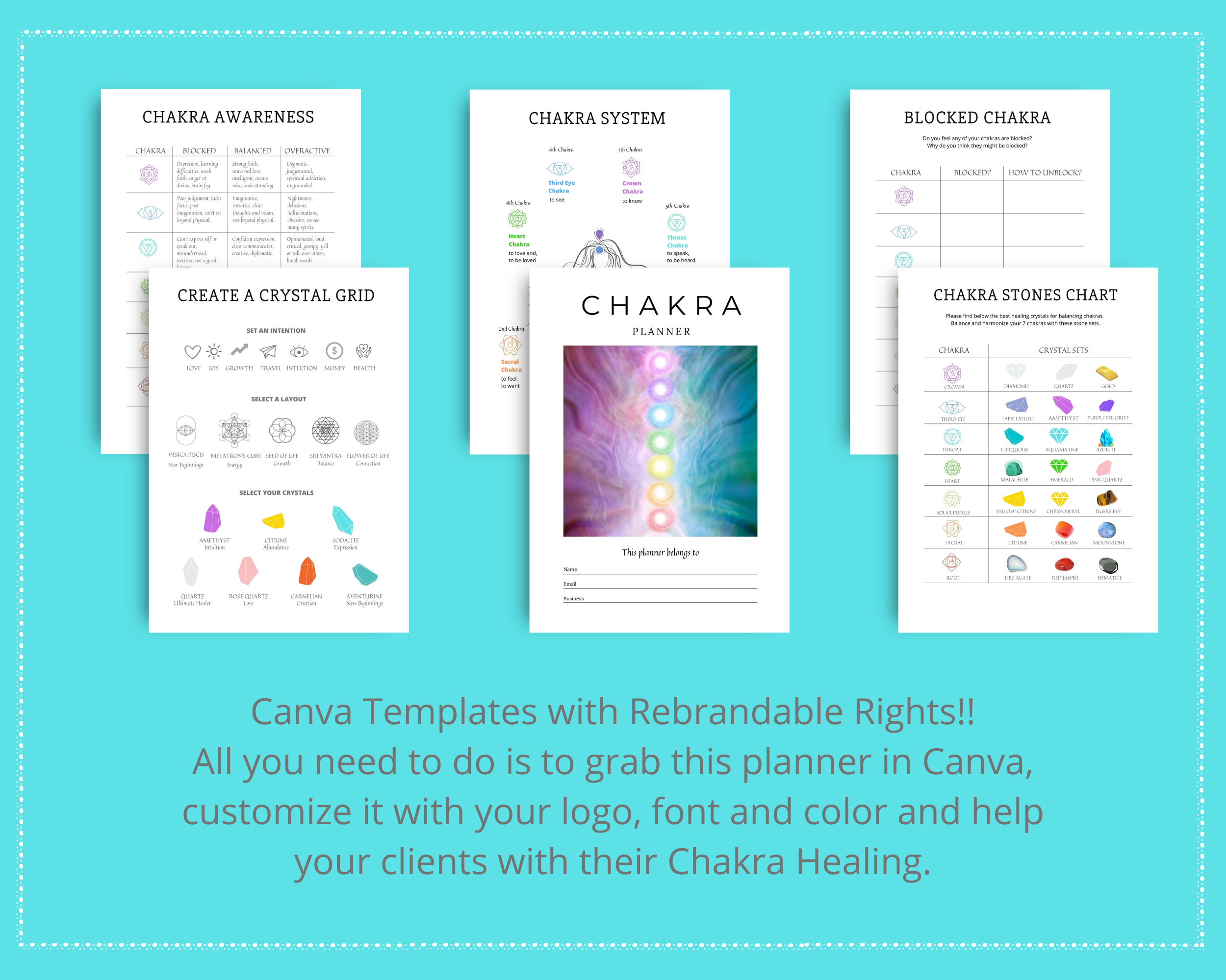 Editable Chakra Planner in Canva | Commercial Use