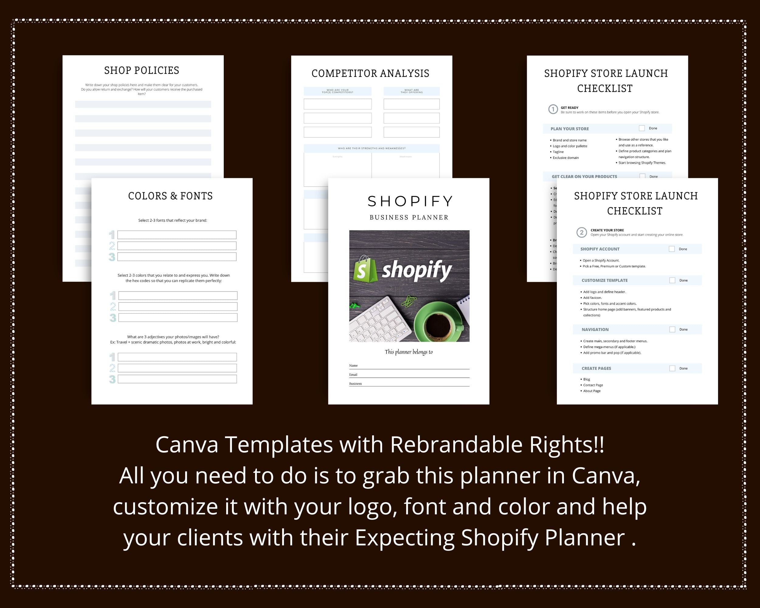 Editable Shopify Store Planner in Canva | Commercial Use