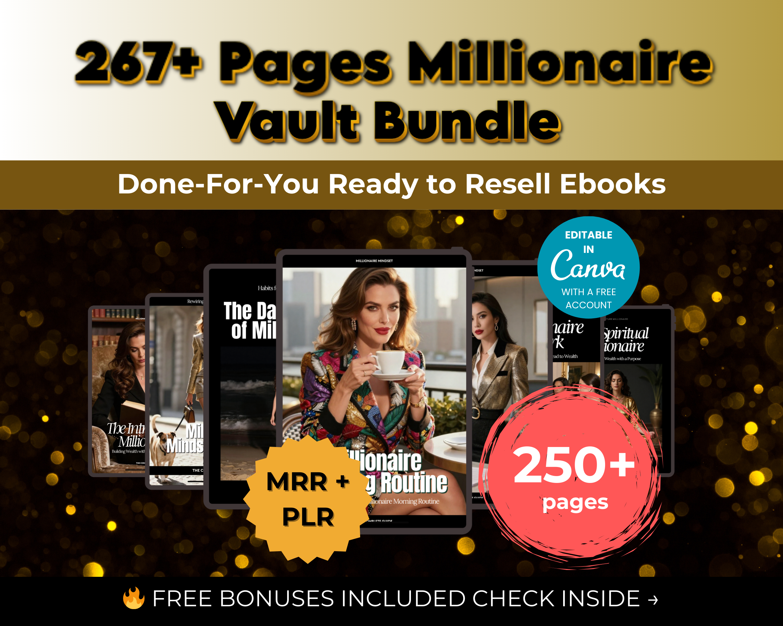 Millionaire Vault Bundle of 7 Editable Ebooks in Canva with PLR Rights