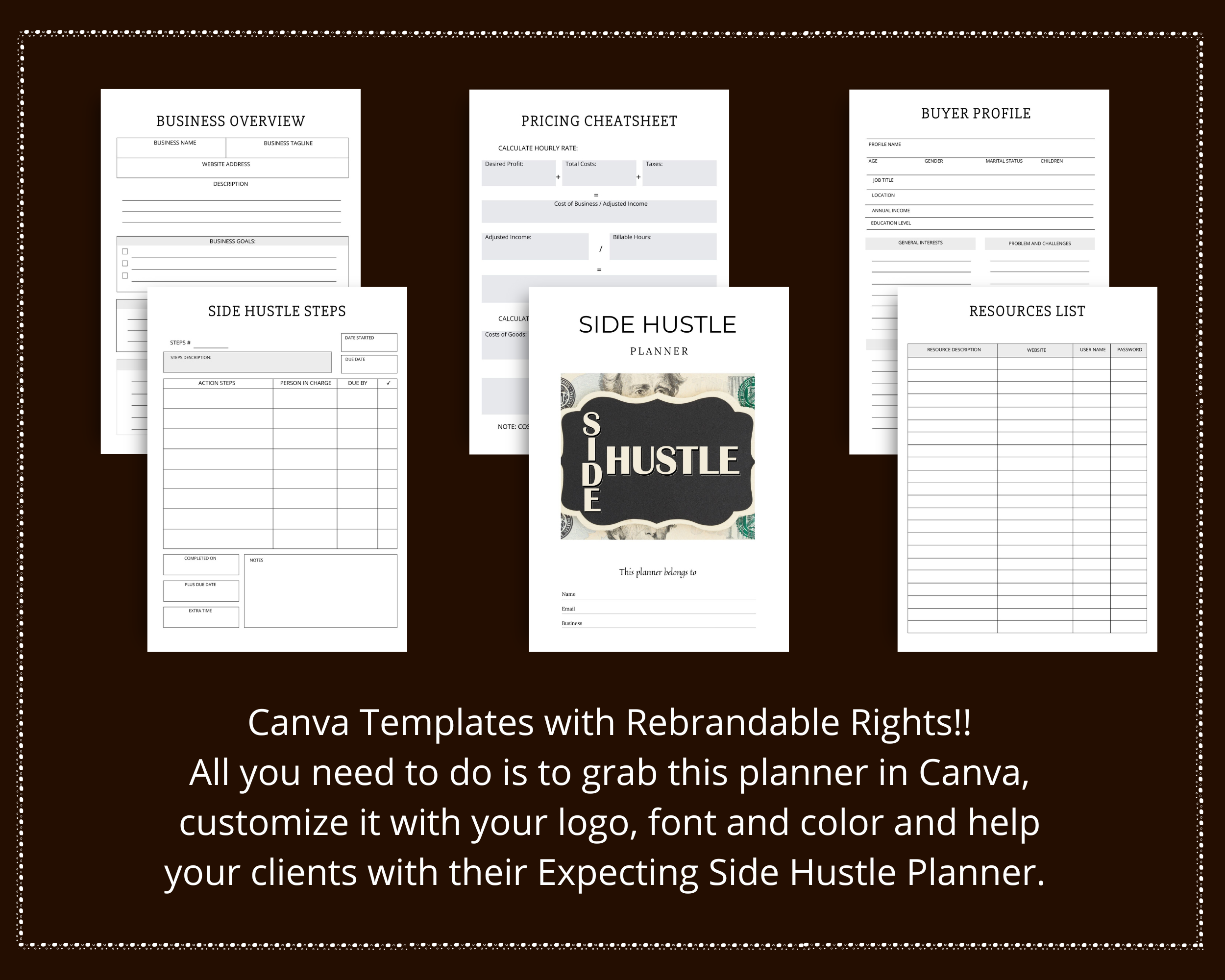 Editable Side Hustle Planner Template in Canva | Canva Template Pack | Side Hustle Template | Commercial Use