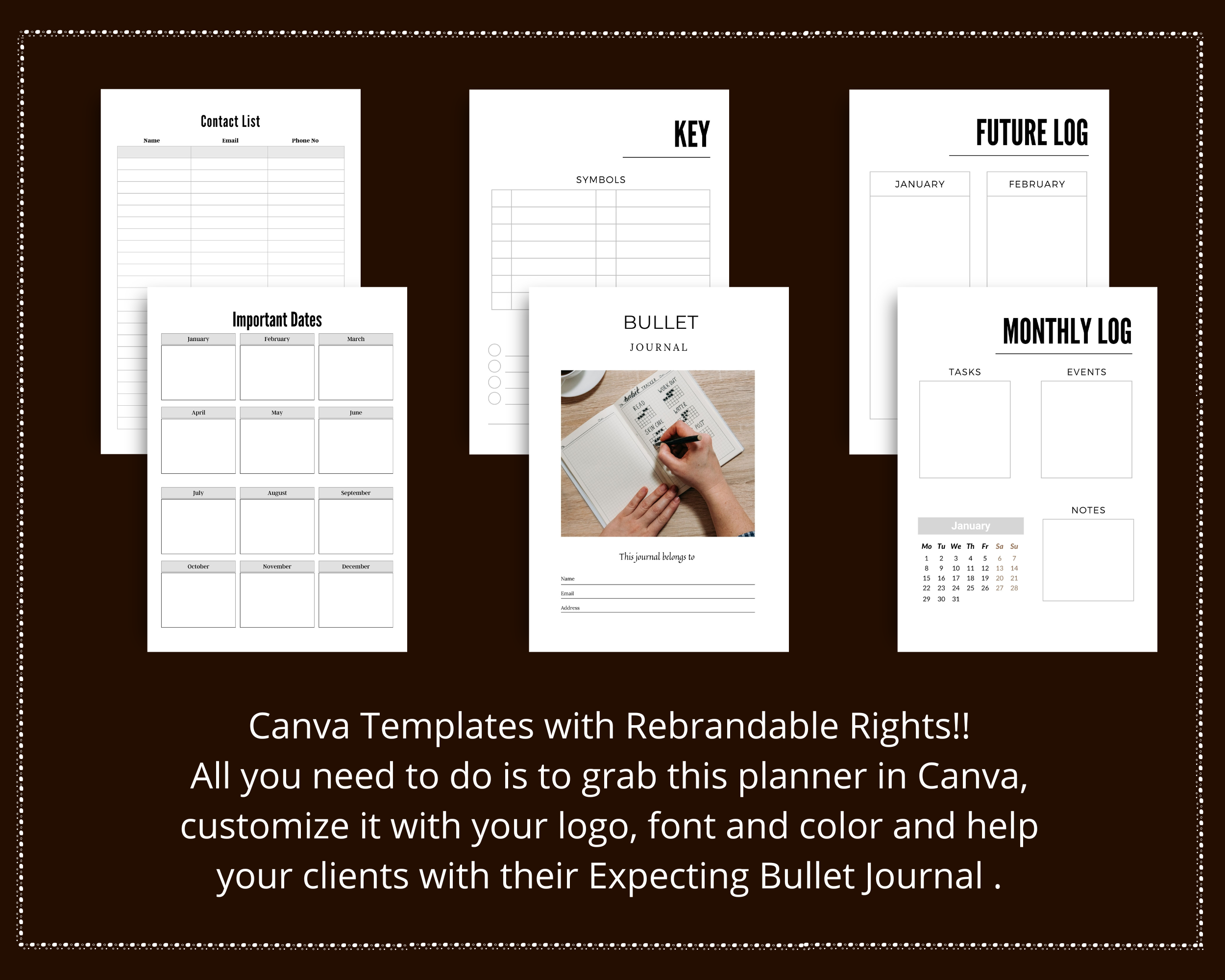 Editable Bullet Journal in Canva | Commercial Use