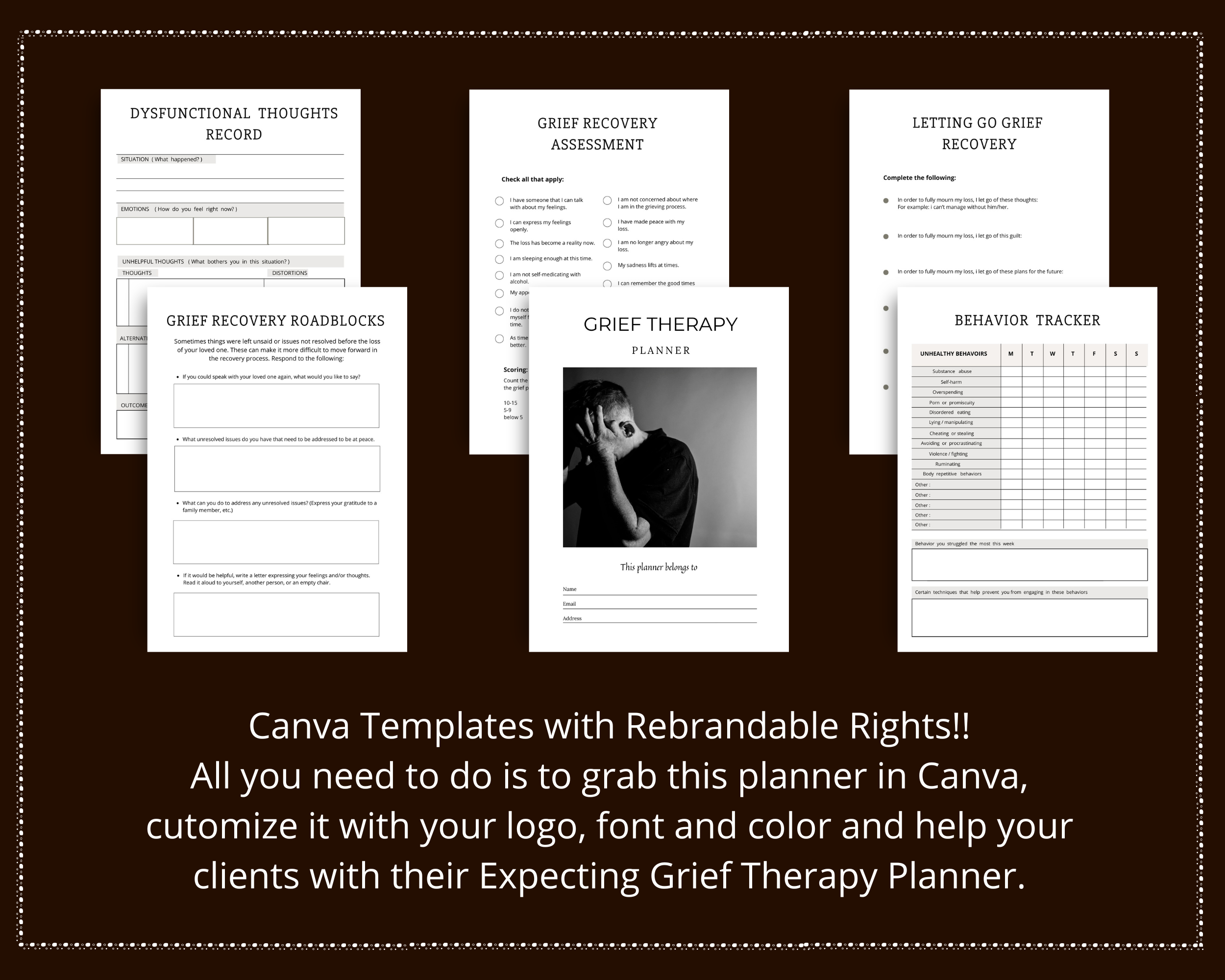 Editable Grief Therapy Planner in Canva | Commercial Use