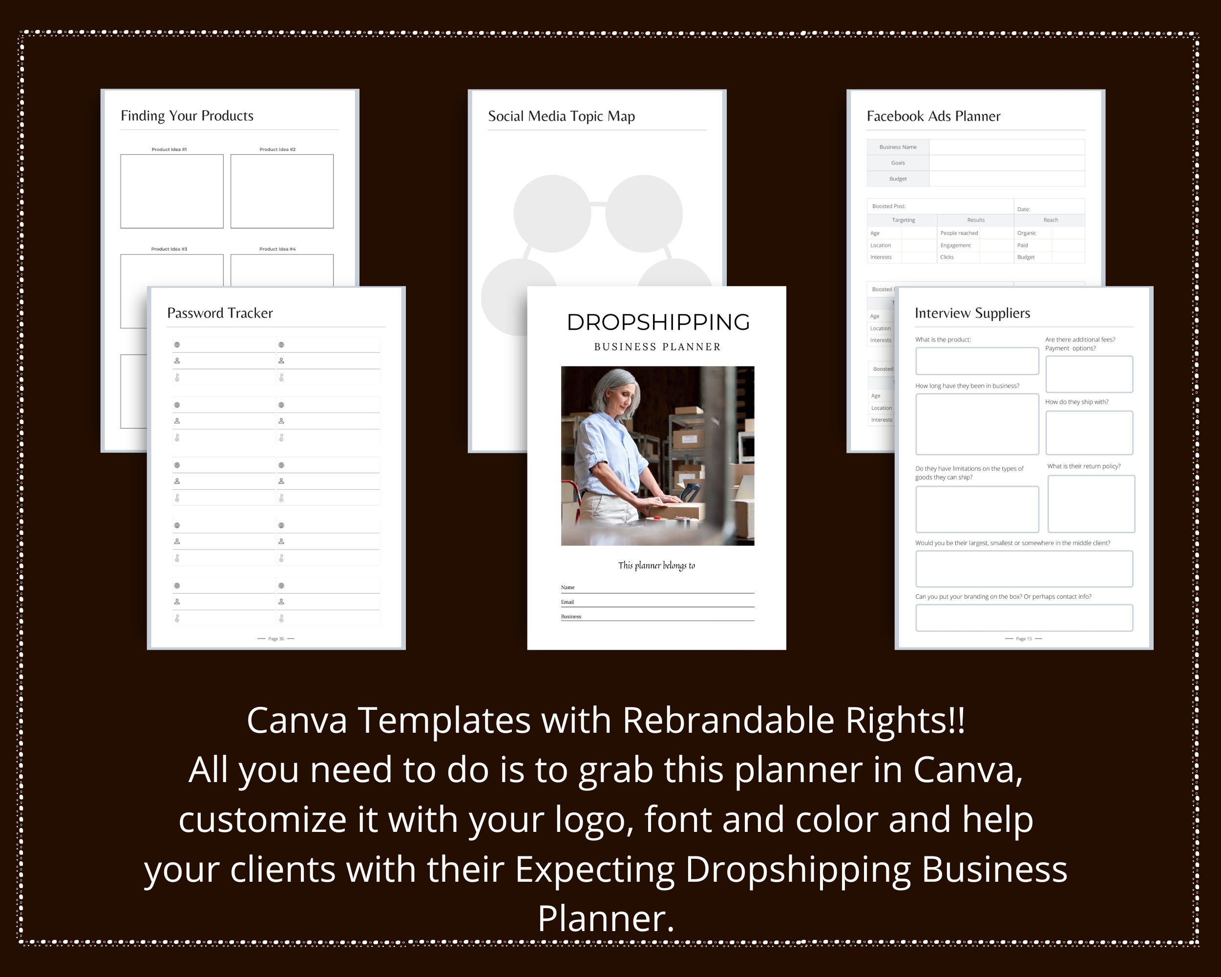 Editable Dropshipping Planner Template in Canva | Canva Template Pack | Commercial Use