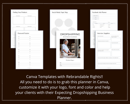 Editable Dropshipping Planner Template in Canva | Canva Template Pack | Commercial Use