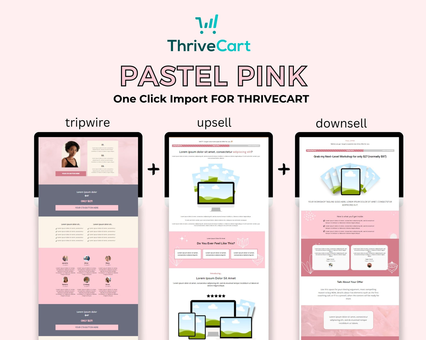 Pastel Pink ThriveCart 4-Page Sales Funnel Template