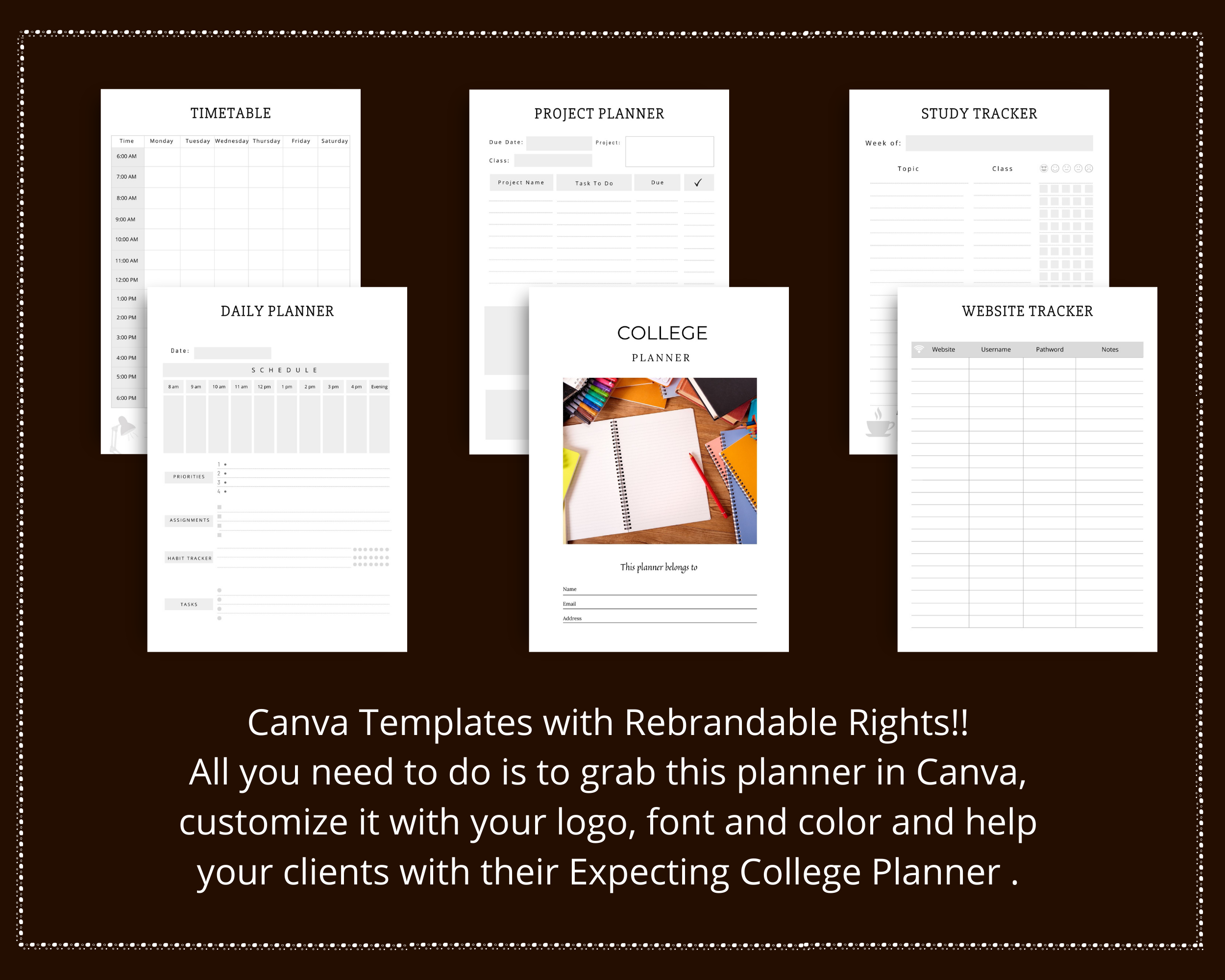 Editable College Planner in Canva | Commercial Use