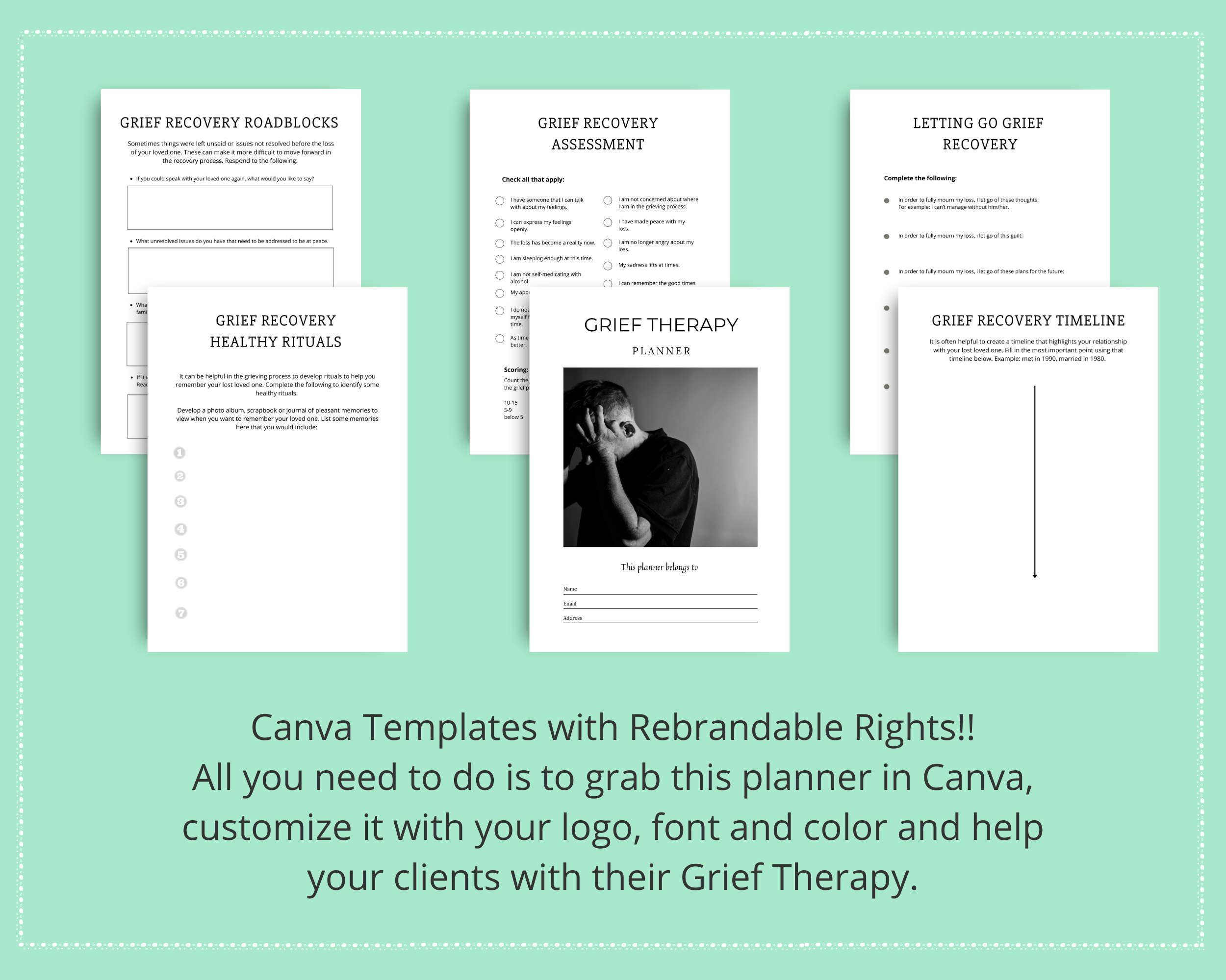 Editable Grief Therapy Planner in Canva | Commercial Use