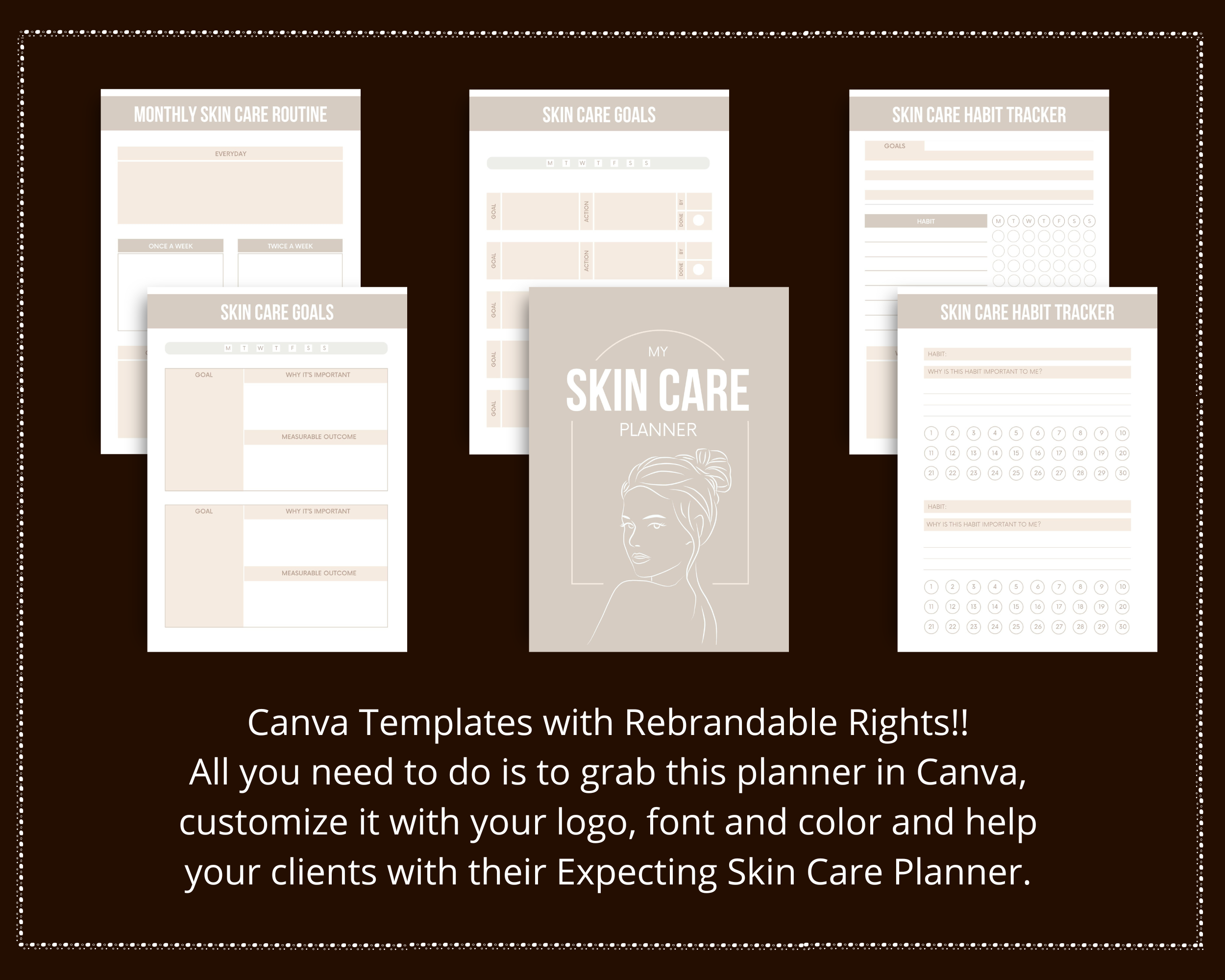 Editable Skin Care Planner in Canva | Canva Template Pack | Commercial Use