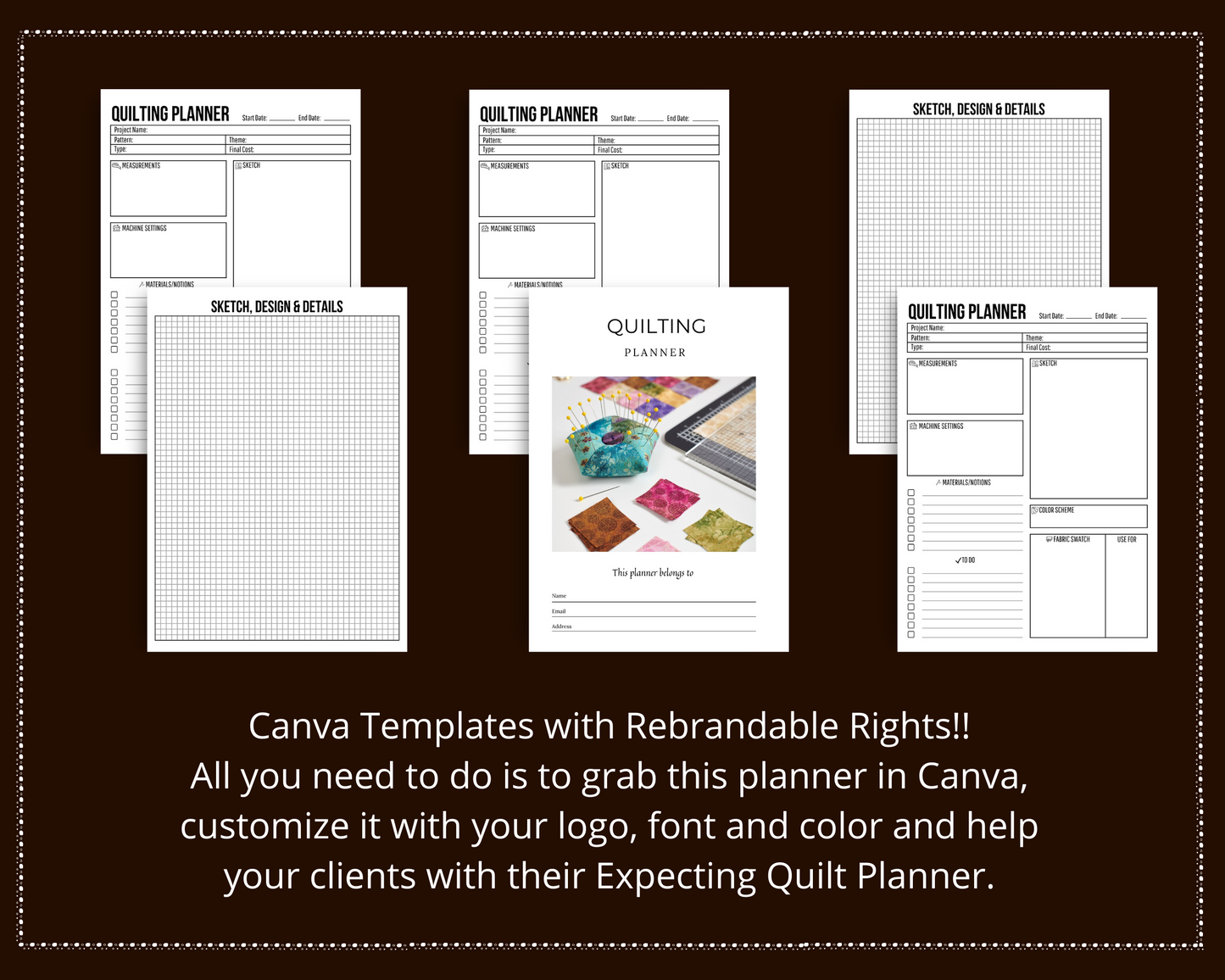 Editable Quilt Planner in Canva | Canva Template Pack | Commercial Use