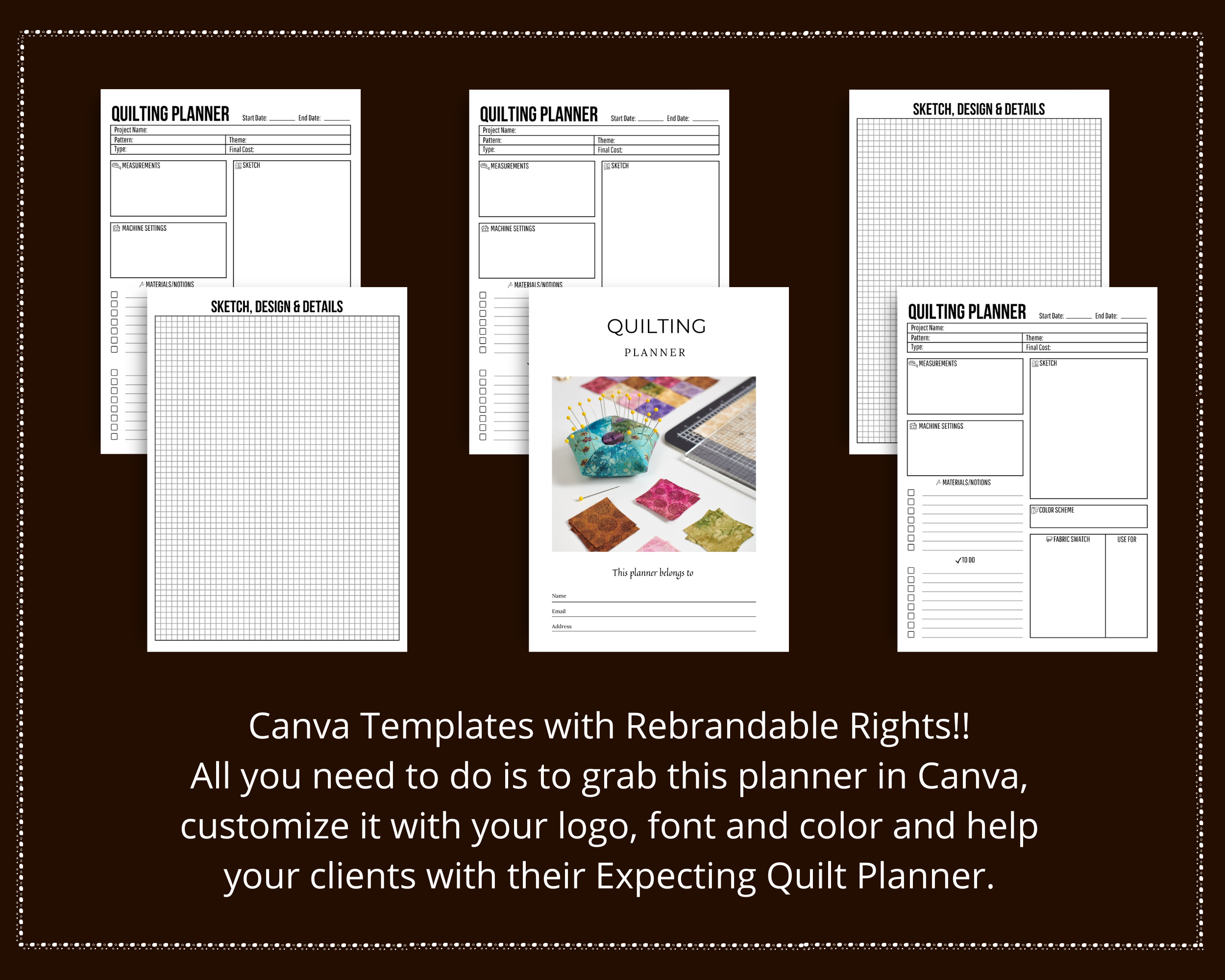 Editable Quilt Planner in Canva | Canva Template Pack | Commercial Use