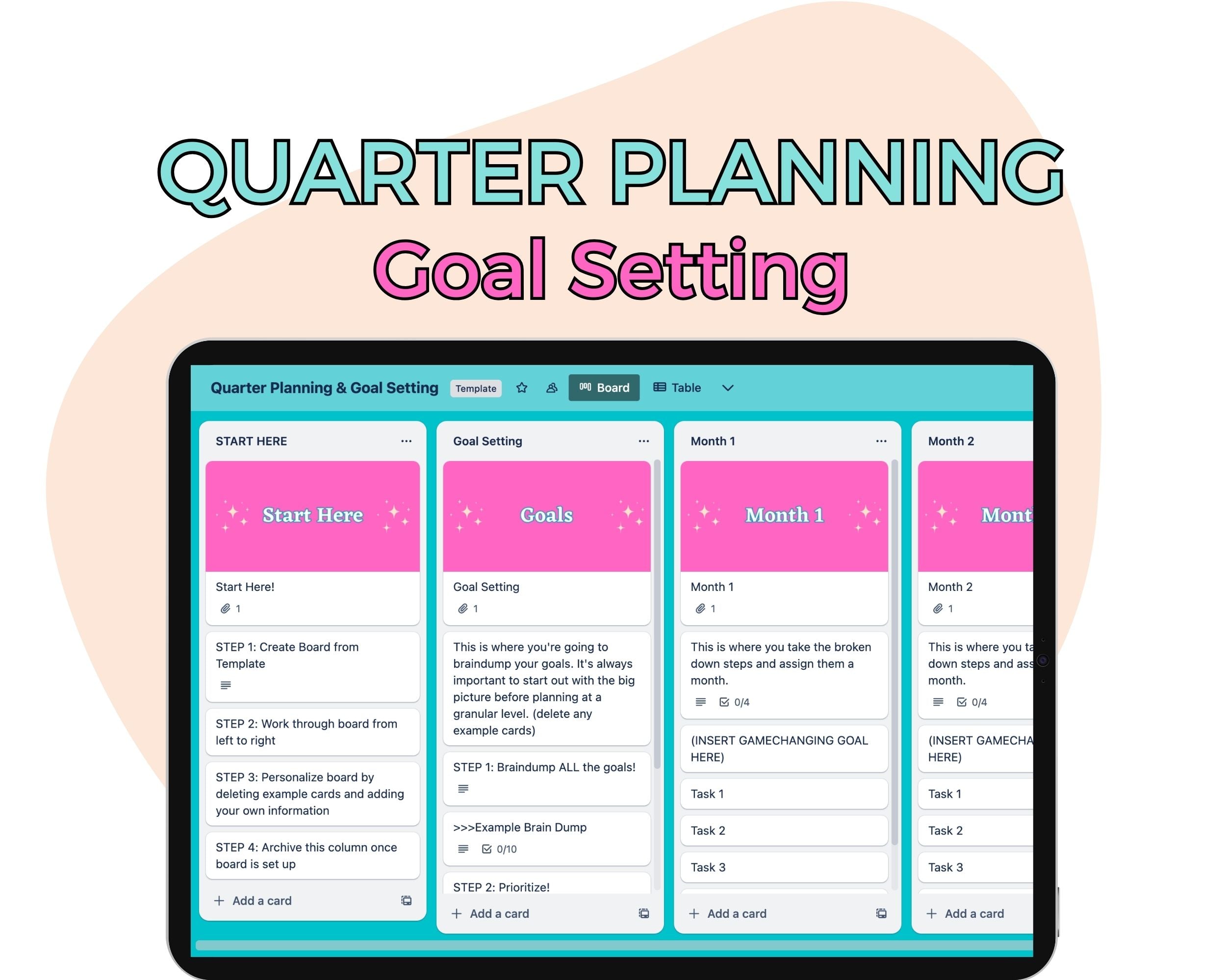 Quarter Planning & Goal Setting Trello Board, Quarter Organizer Workflow