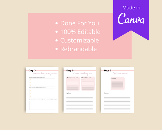 30-Day Personal Growth Challenge | Editable Canva Template A4 Size