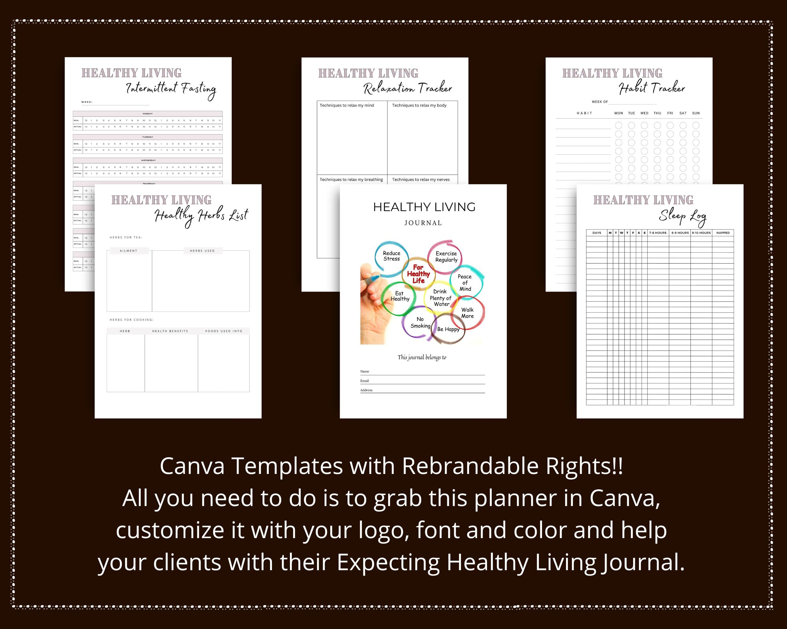 Healthy Living Journal in Canva | Canva Template Pack | Healthy Living Planner Template | Commercial Use