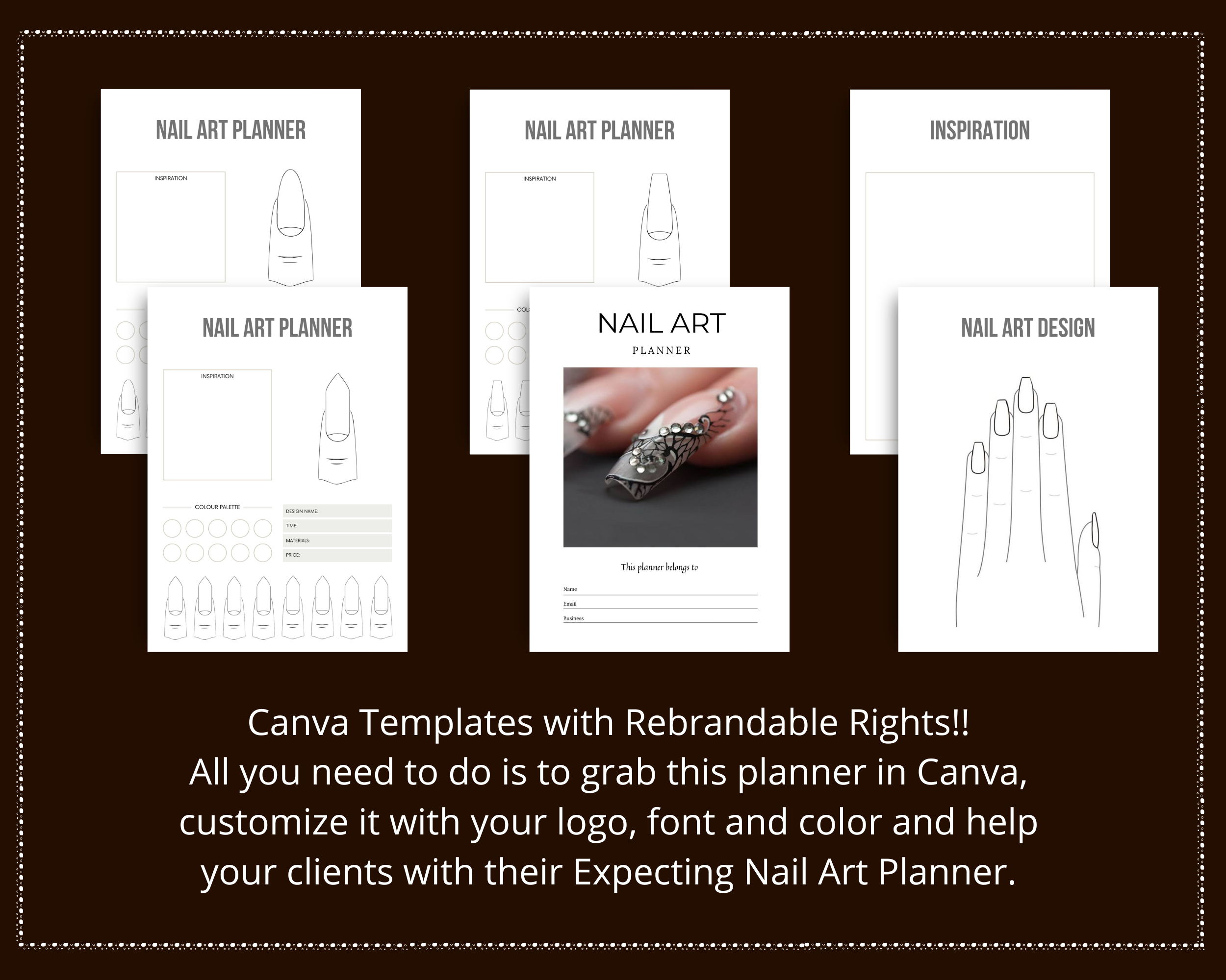 Editable Nail Art Planner in Canva | Canva Template Pack | Commercial Use