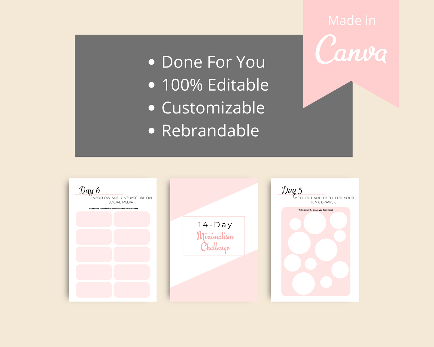 14-Day Minimalism Challenge | Editable Canva Template A4 Size