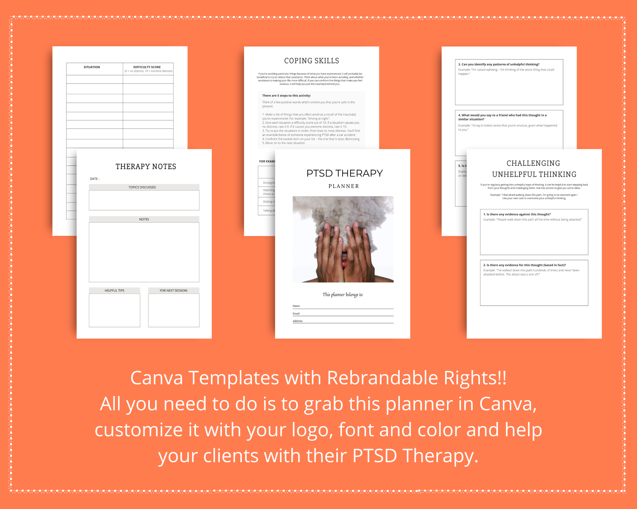 Editable PTSD Therapy Planner in Canva | Commercial Use