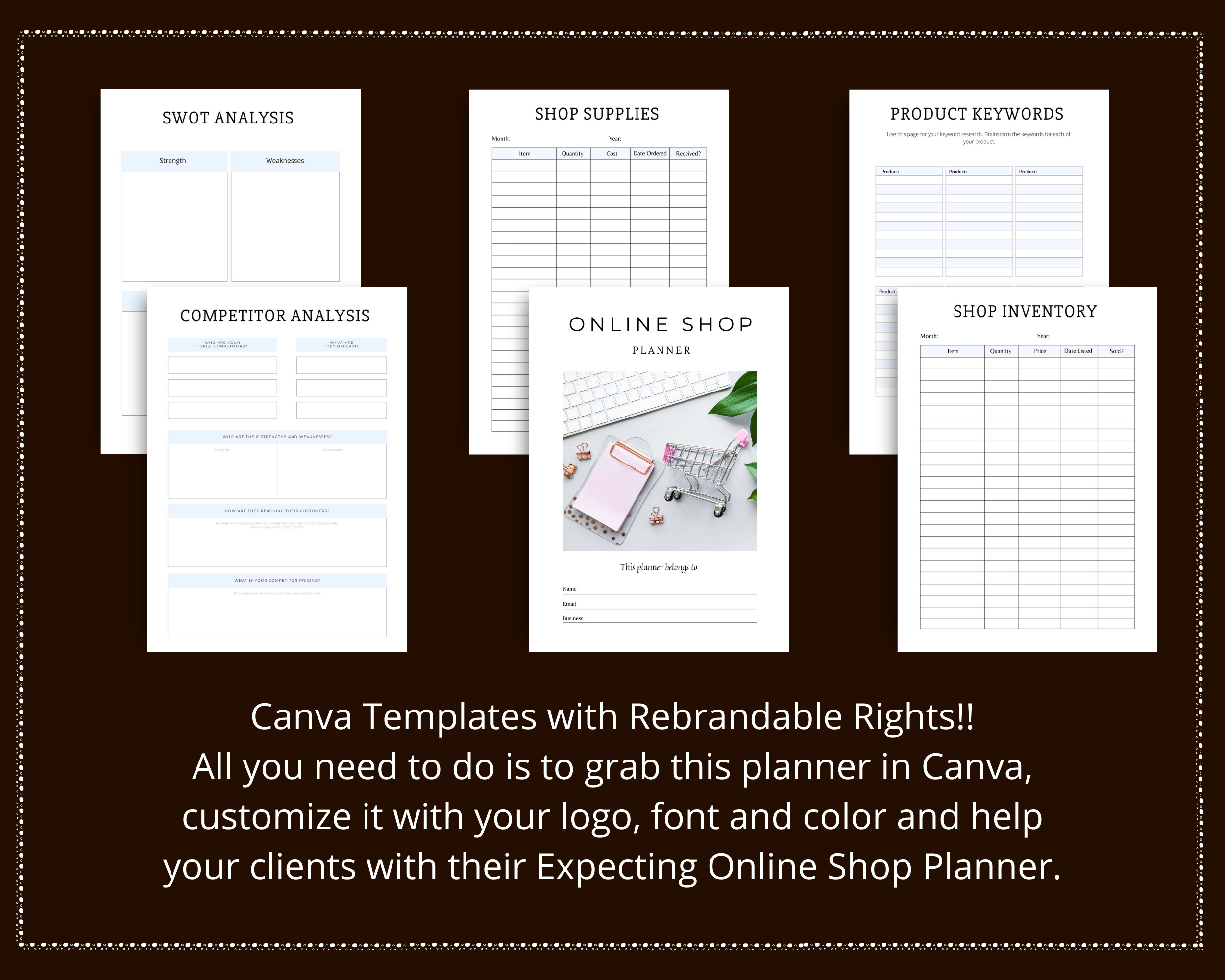 Editable Online Shop Planner Templates in Canva | Commercial Use