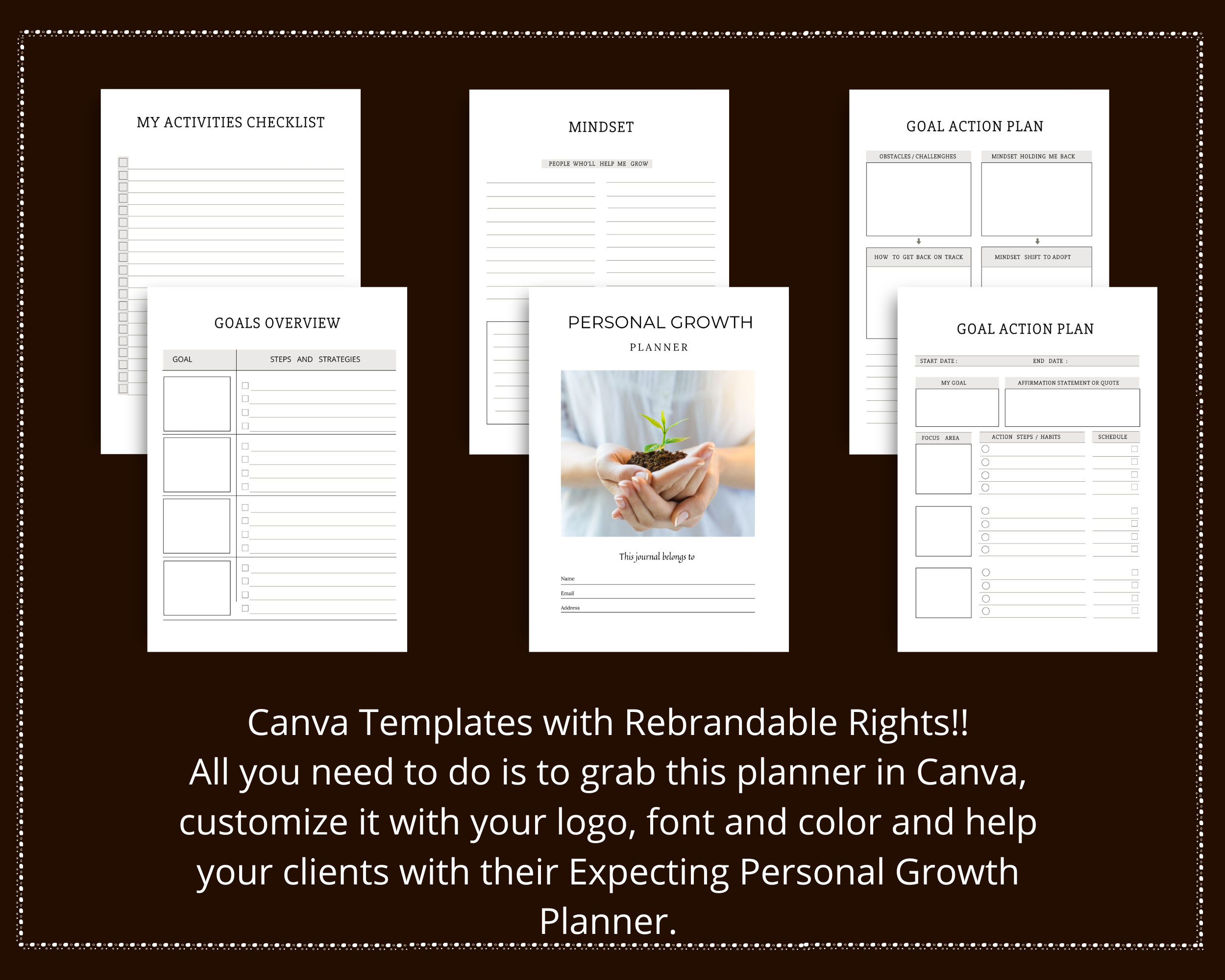 Editable Personal Growth Planner Templates in Canva | Commercial Use